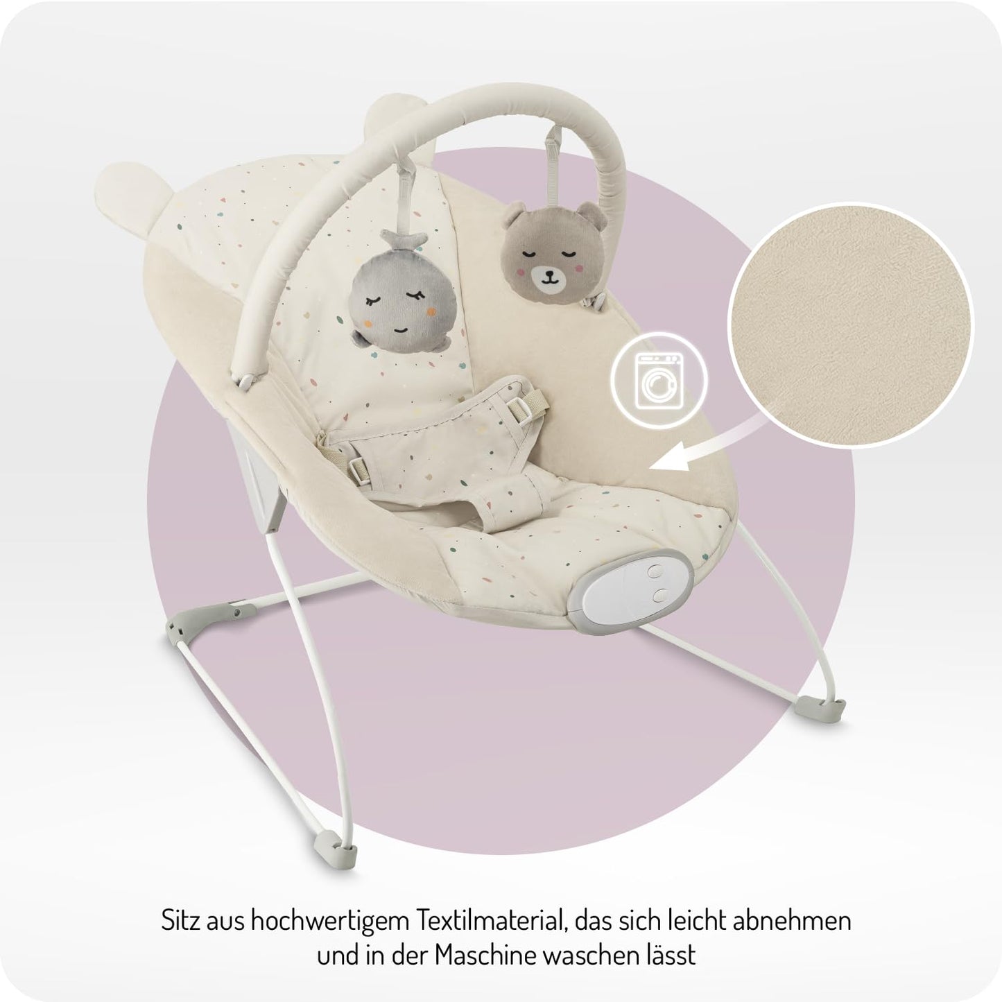 Babywippe Glossy mit Sicherheitsgurt und sensorischem Modul, Beige