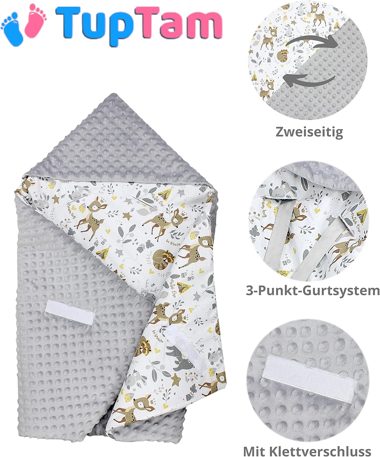 2-teiliges Einschlagdecken-Set (85x85 cm), Hirschkalb / Grau Herbst/Winter - 85 cm x 85 cm