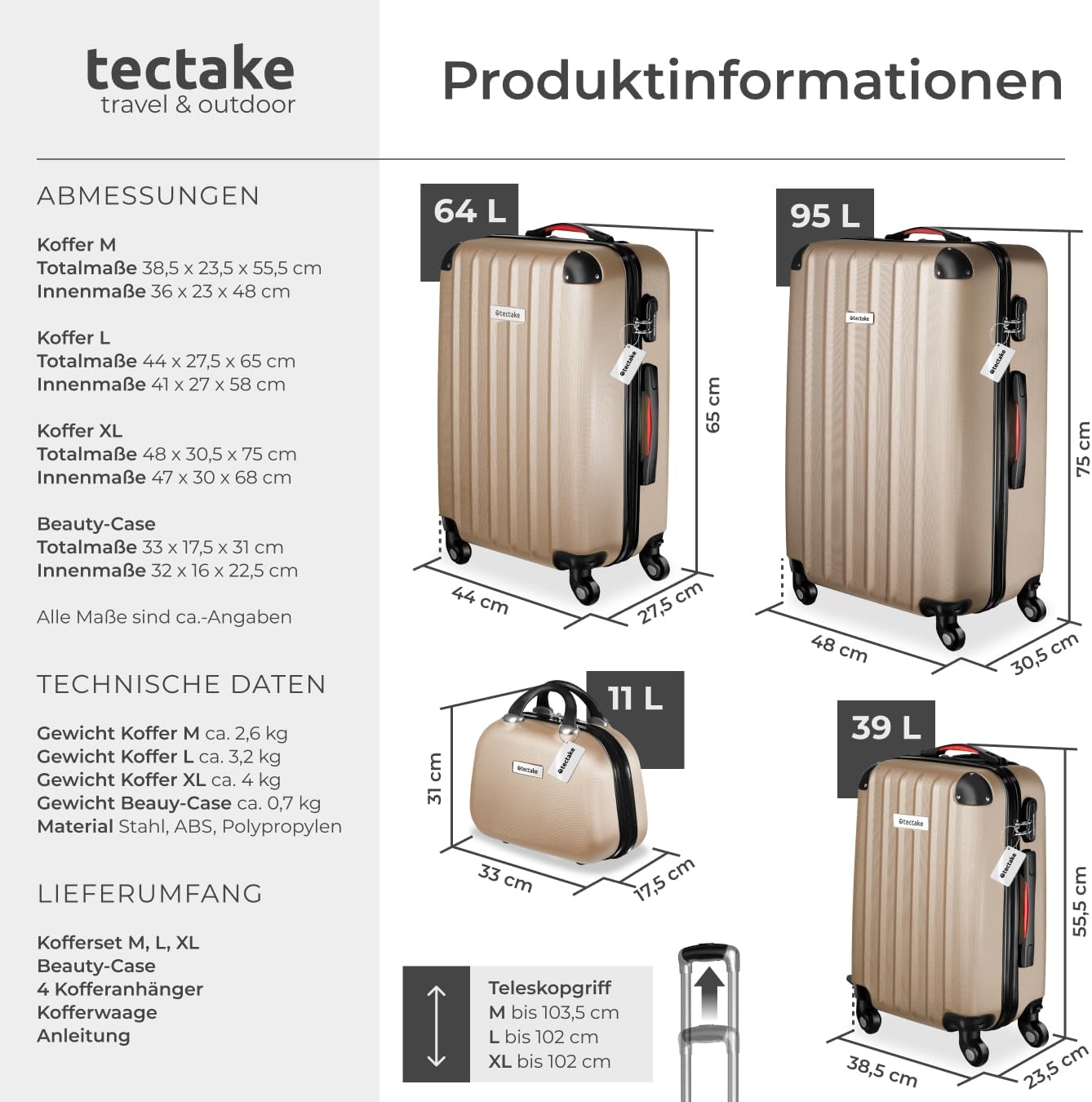 Cleo 4-tlg. mit Kofferwaage, Champagner