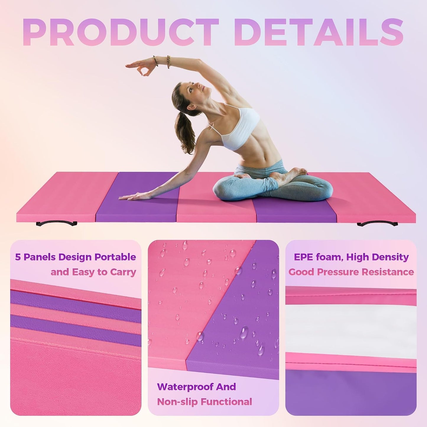 Klappbare Turnmatte mit Tragegurt (185x78x3.2 cm), Pink&Purple 185*78*3.2 cm
