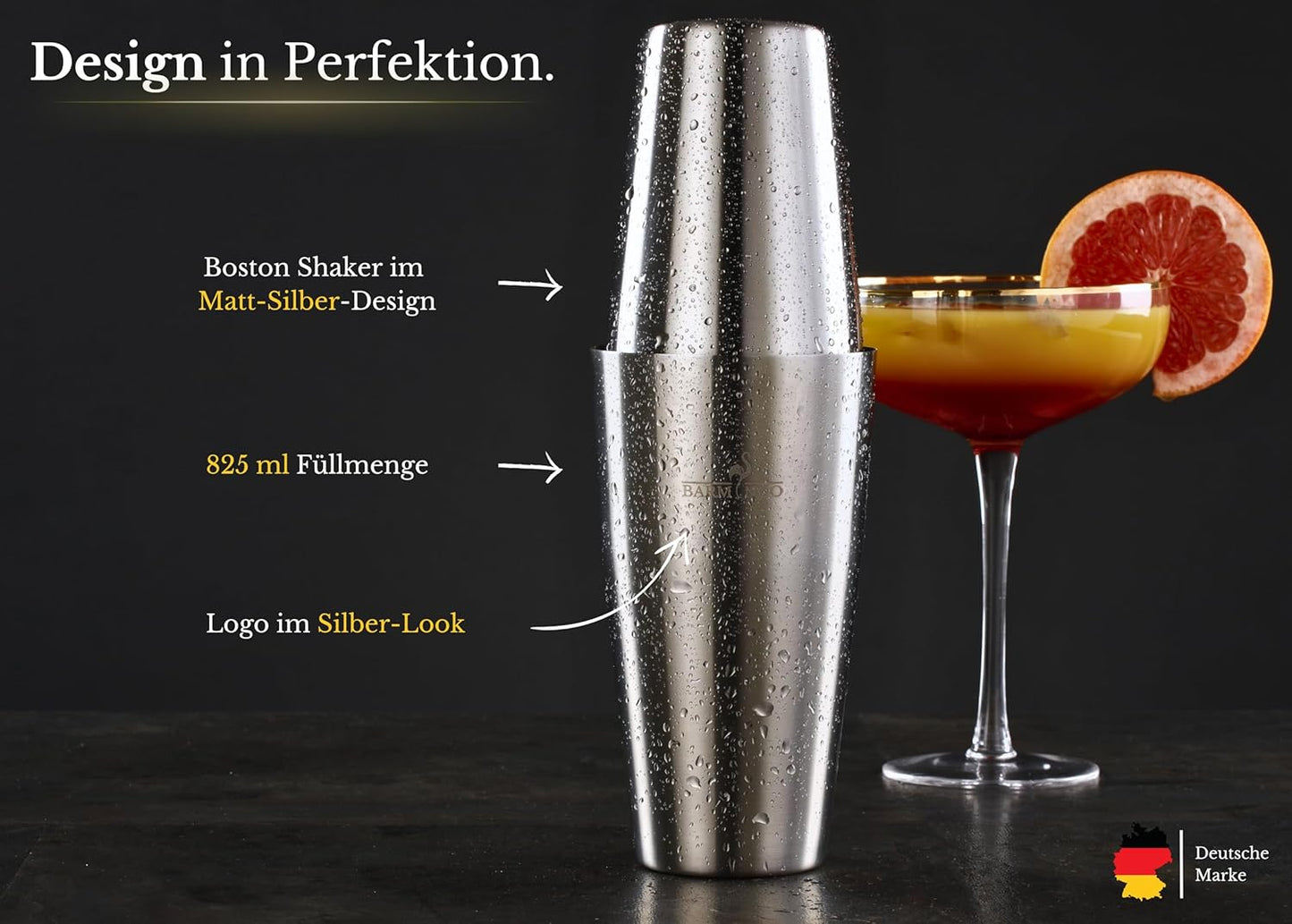 11-teiliges Cocktail-Set mit Ständer, Schwarz-silber
