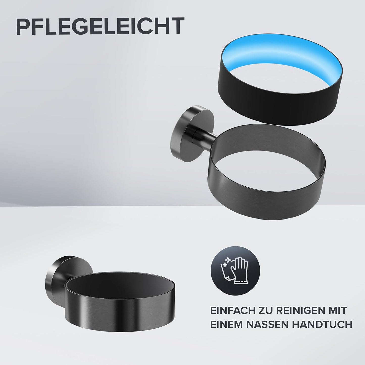 Haartrocknerhalter zur Wandmontage mit Fönpolsterung, Gunmetal Zum Bohren