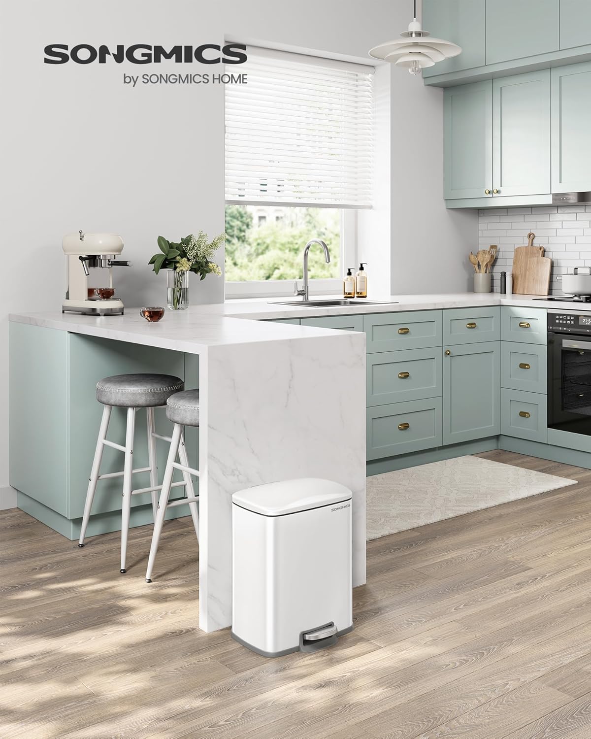 Tretmülleimer mit Softclose, Treteimer aus Stahl 20L weiss