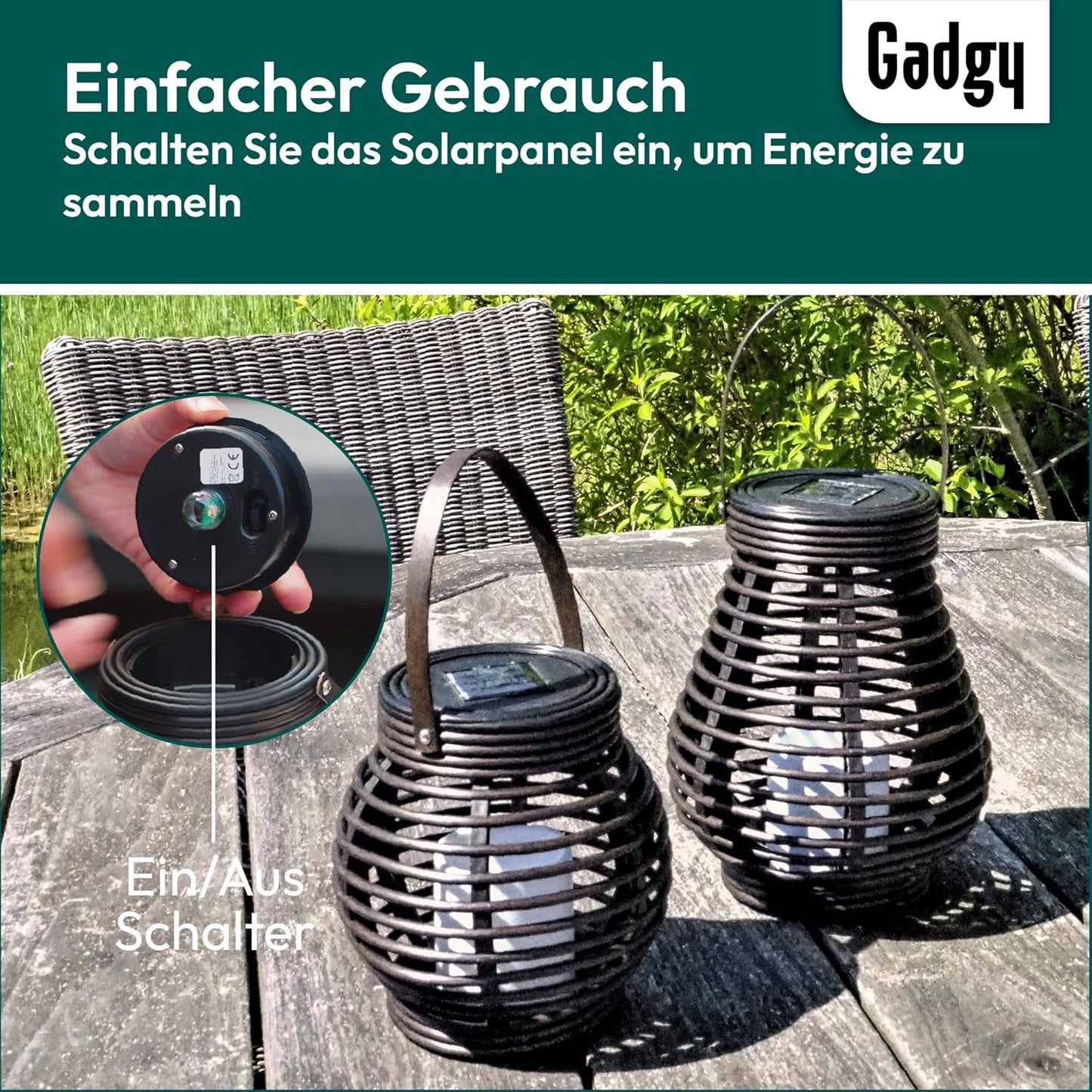 Solar Laternen in Tropfen- & Kugelform, 2 Stück, Grosses und Kleines Rattan