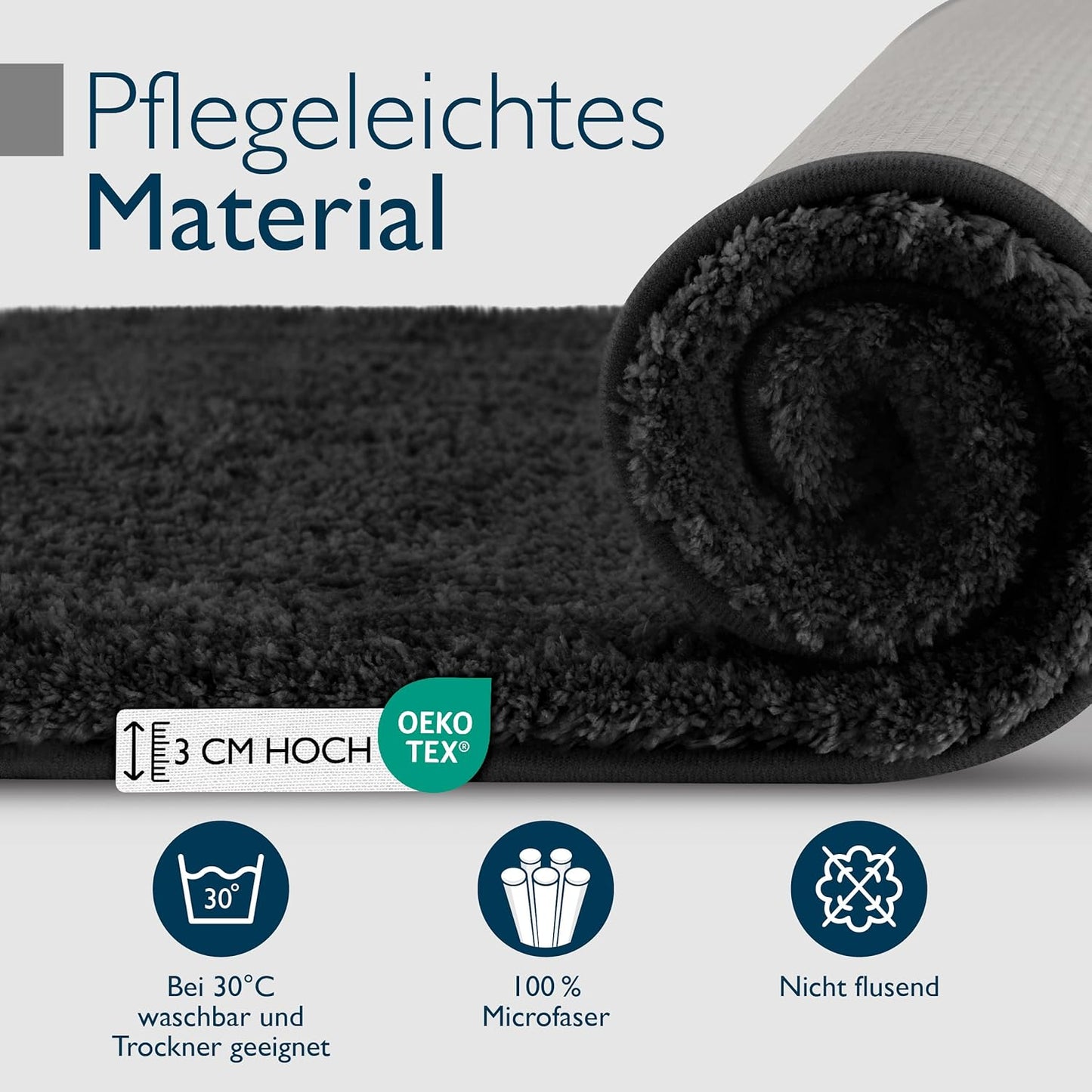 Rutschfeste Badematte, Fussbodenheizung geeignet, 70 x 120 cm, 70 x 120 cm Schwarz
