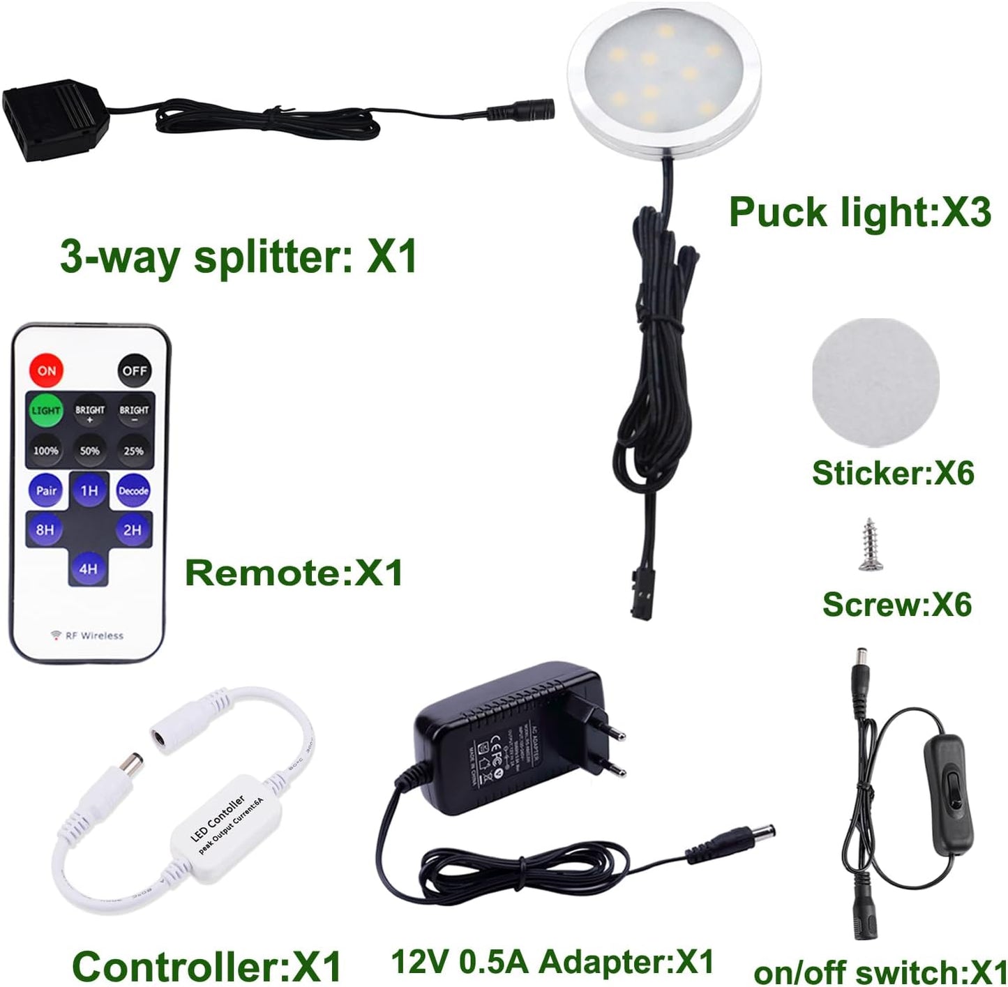 3er-Set LED-Unterbauleuchten mit Fernbedienung, Tagesweiss 6000k