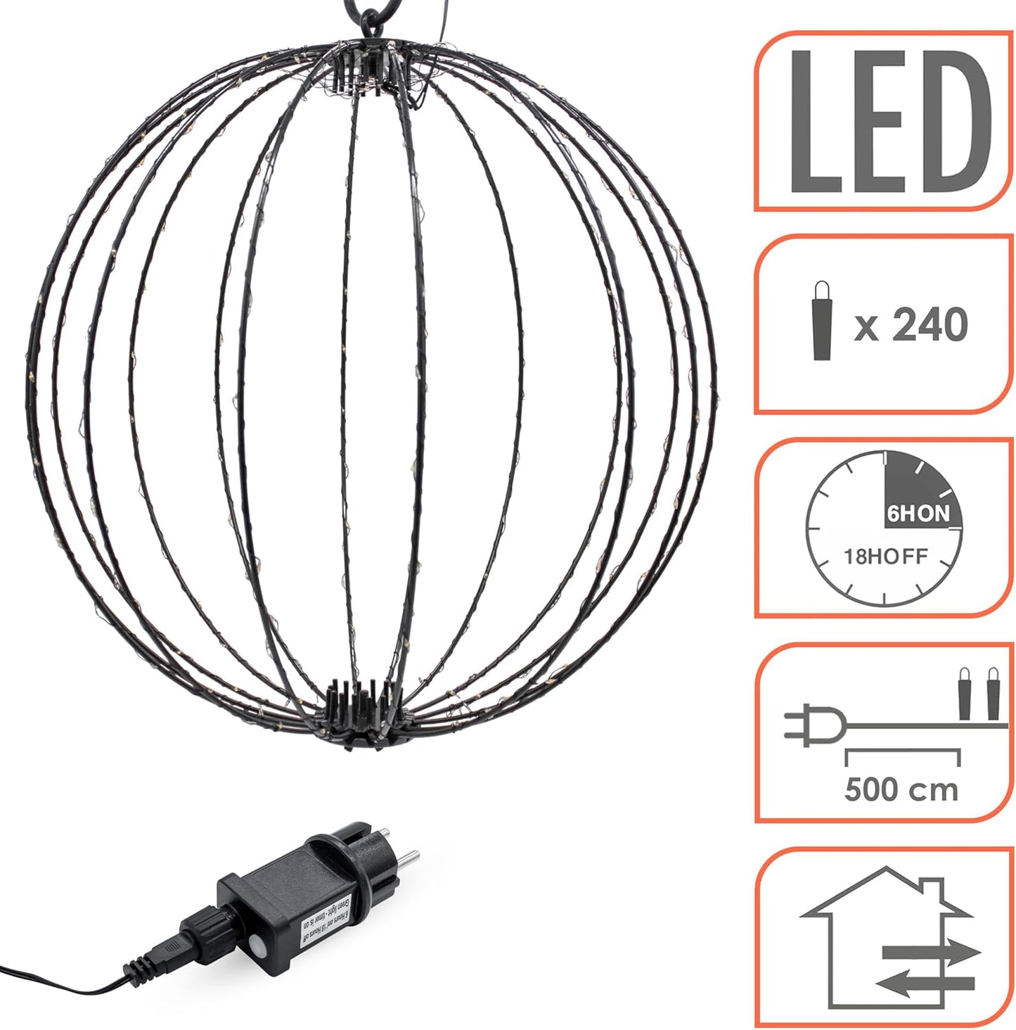 Leuchtkugel mit Timer für Aussen, 40 cm
