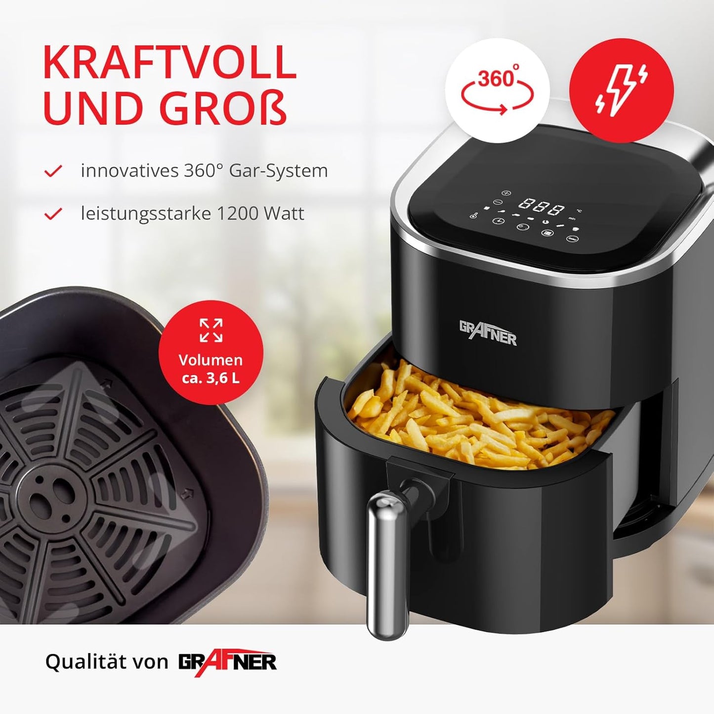 Digitale Heissluftfritteuse HF11138 mit LED-Touchscreen