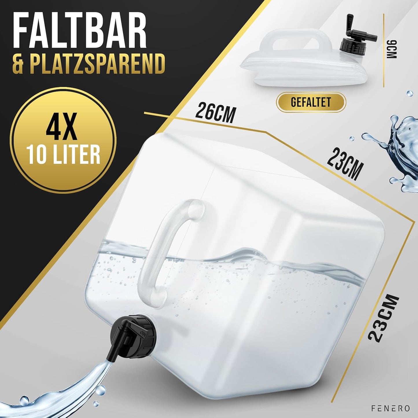 Faltbarer Wasserkanister mit Hahn, 4 x 10L