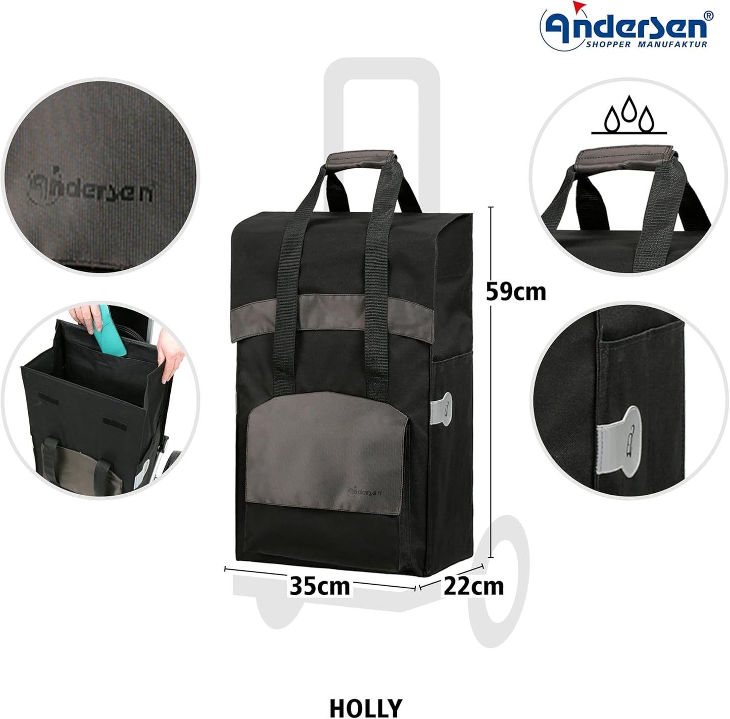 Einkaufstrolley Royal Steel Holly mit Treppensteiger-Funktion (49L), Schwarz