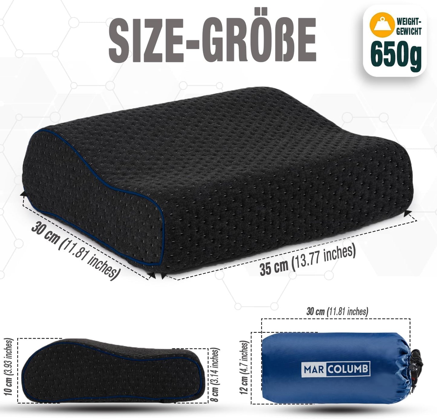 Ergonomisches Reisekissen mit Memory-Schaum, Schwarz Nackenstützkissen 35x30x10/8 cm