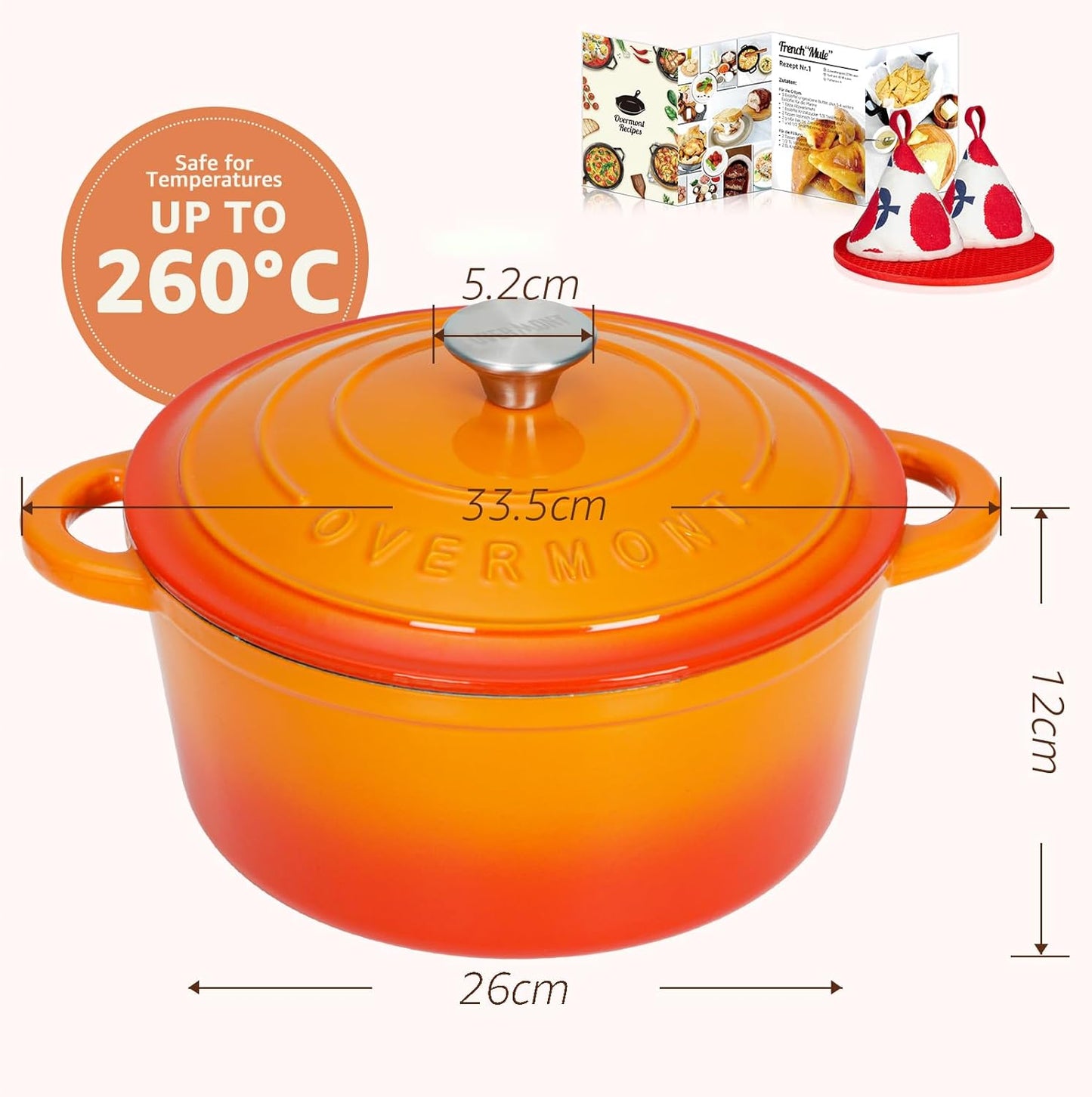 Gusseisen-Schmortopf mit Deckel, 26cm-5.2L Orange