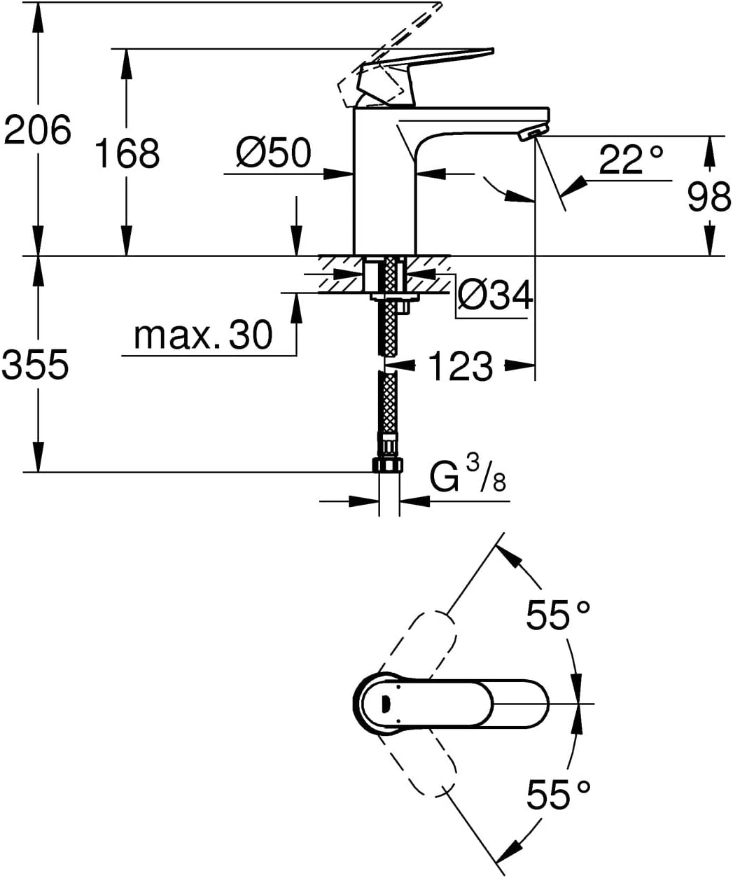 Eurosmart Cosmopolitan Einhand-Waschtischbatterie M-Size, M Glatter Körper Single