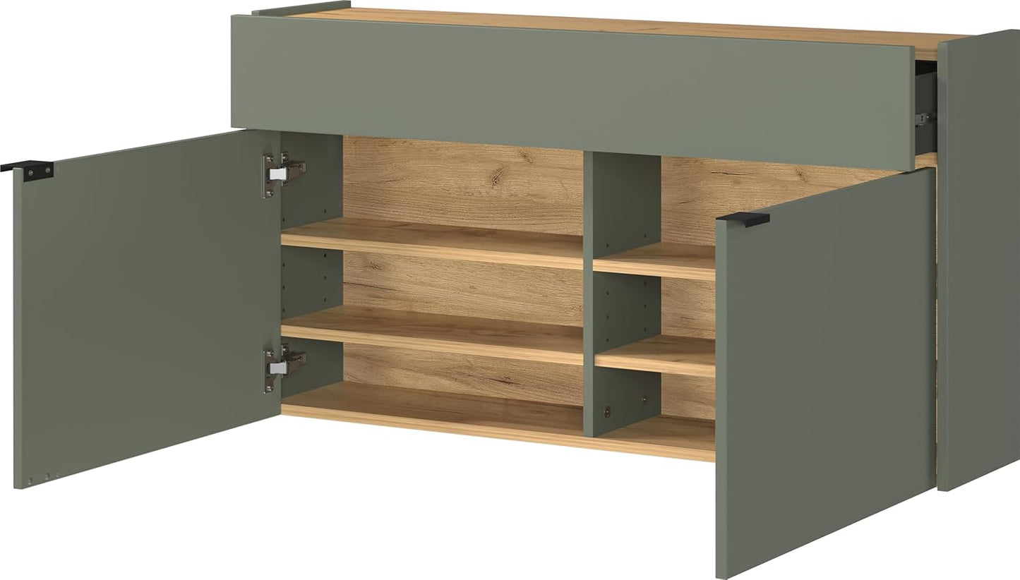 Hängender Schuhschrank Ameca, Schuhschrank Breit Taupegrün/Eiche