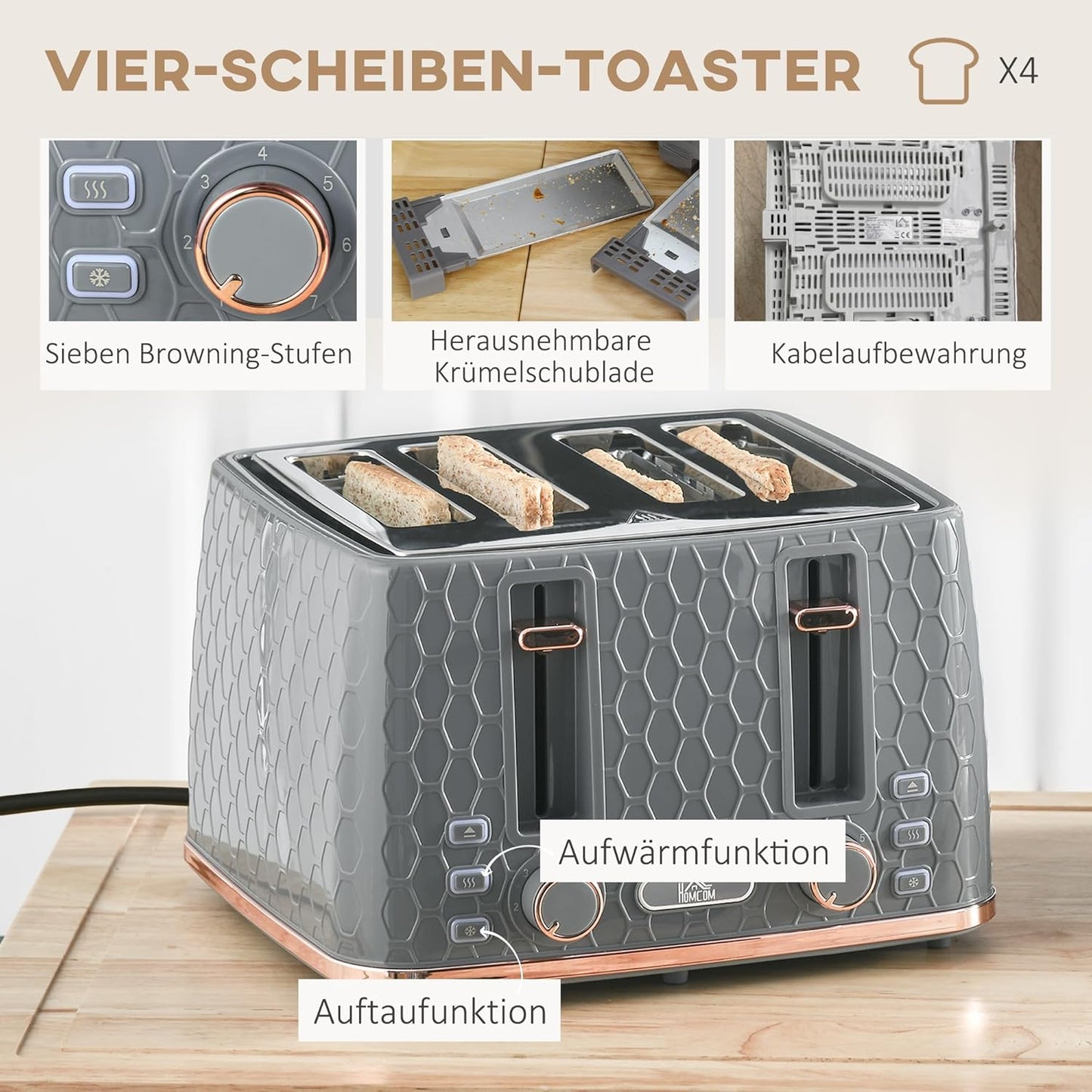 Frühstücksset mit Wasserkocher und Toaster, Grau