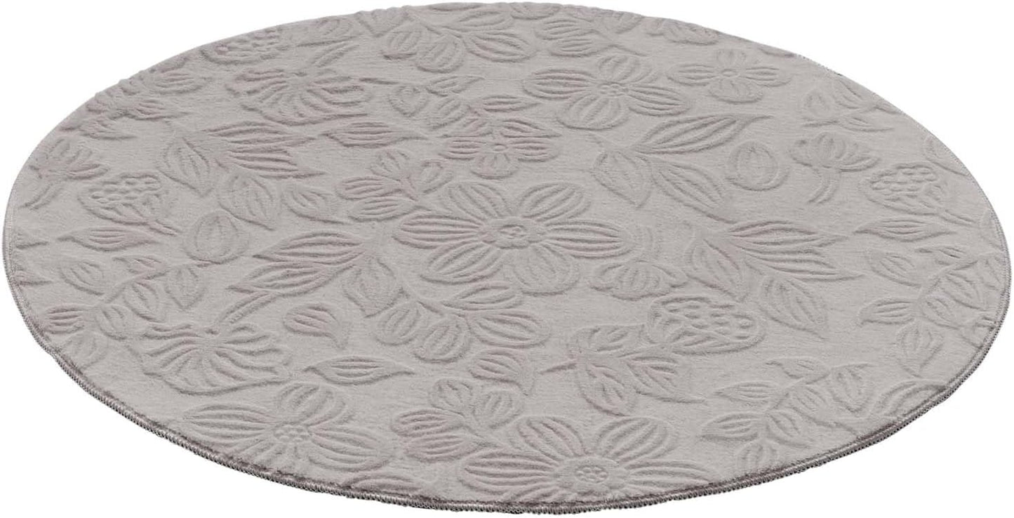 Runder Badematte, rutschfest, Grau Floral 120 cm (Rund)