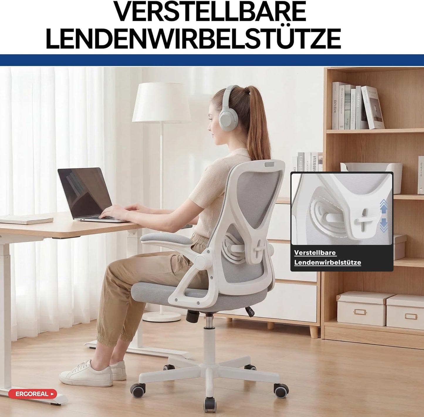 Ergonomischer Bürostuhl, Grauweiss-kopfloses Kissen