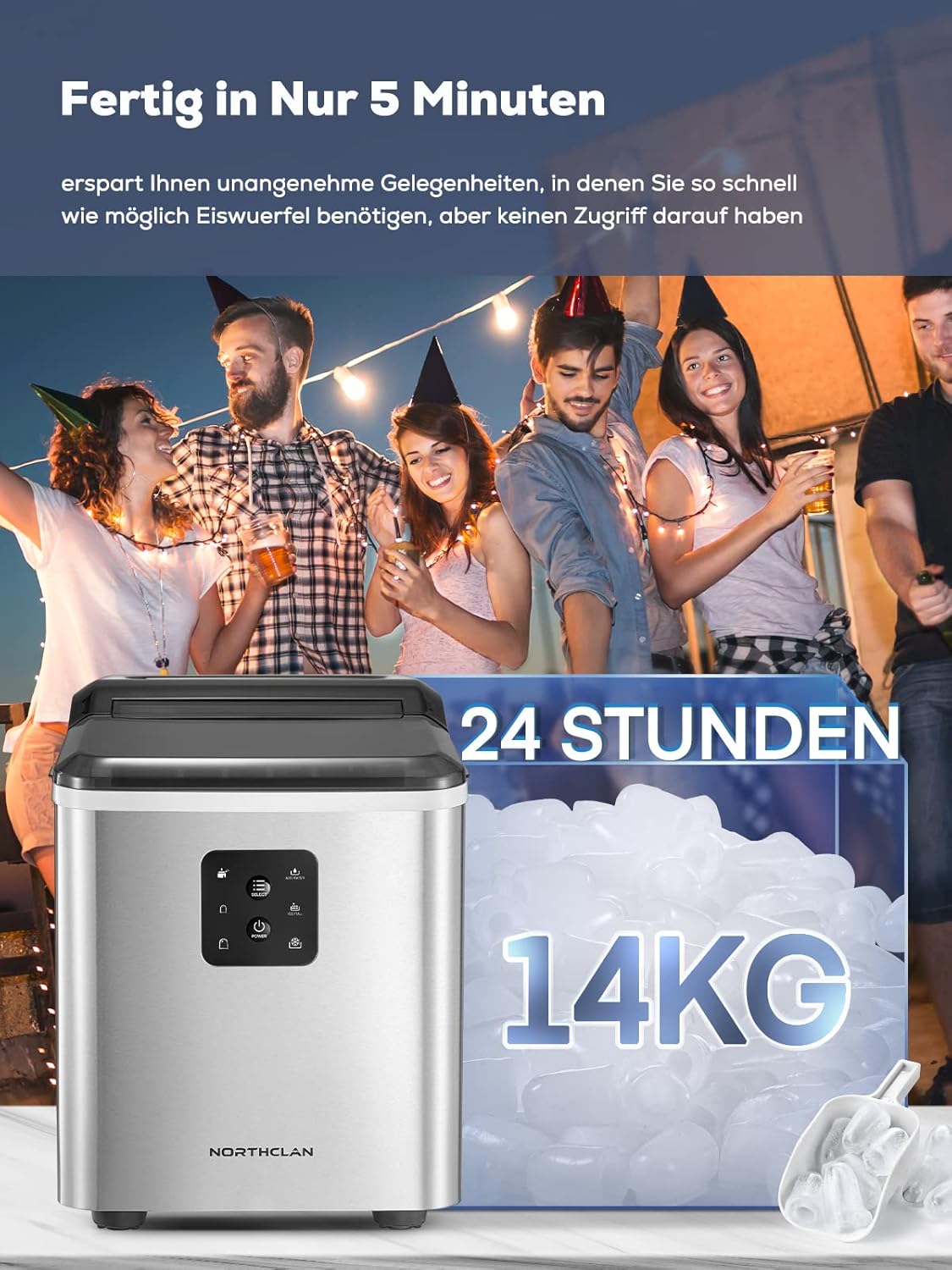 Eiswürfelmaschine mit 2 Eiswürfelgrössen, Silber