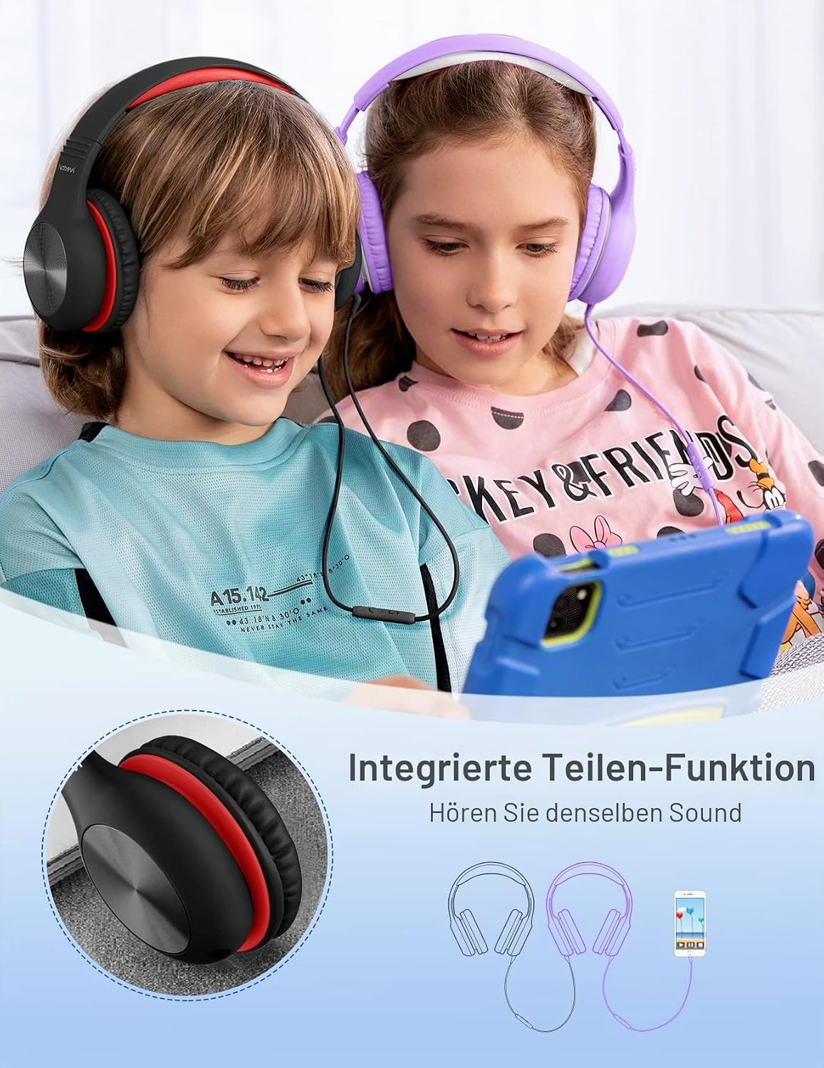 Kinderkopfhörer mit Lautstärkebegrenzung, Schwarz Rot