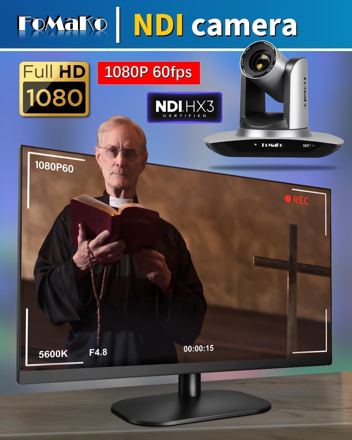 NDI HX3 PTZ Kamera-Set BN402 mit KI-Auto-Tracking, Kohlschwarz