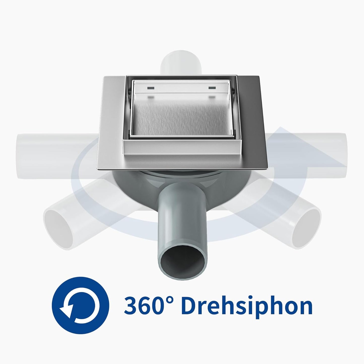Befliesbare Duschrinne mit 360° Siphon und Haarsieb, Silber 10cm