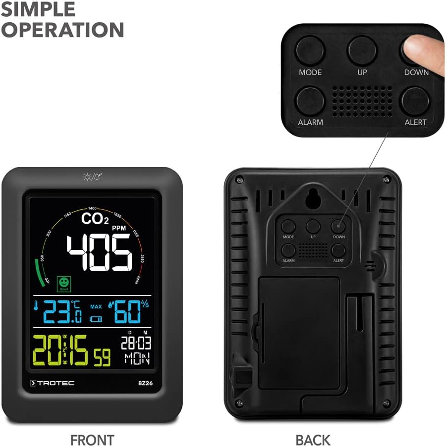 CO2 Messgerät BZ26 Luftqualitätsmonitor, Mit Wohlfühlindikator