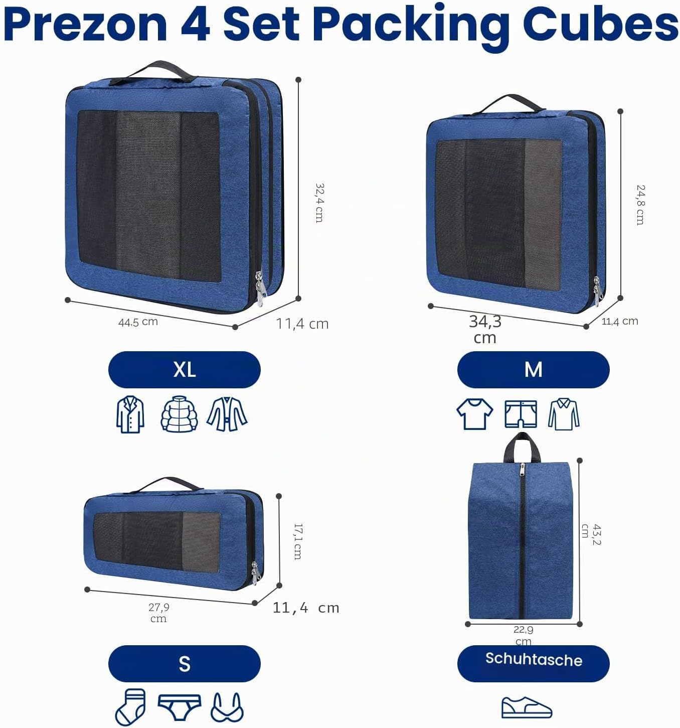 Kompressions-Packwürfel-Set, Blaugrün 4 Set