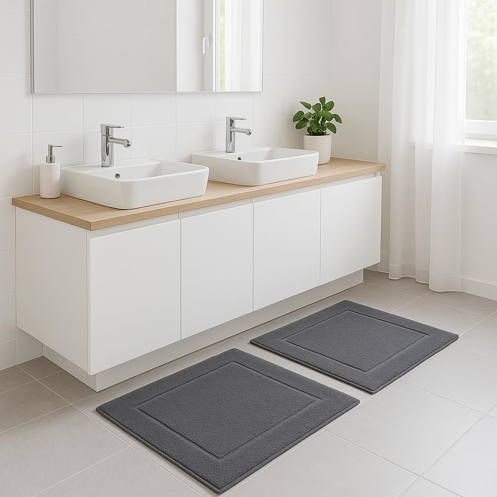 2er-Set Badematten, 50x70 cm, 2x Badvorleger Anthrazit