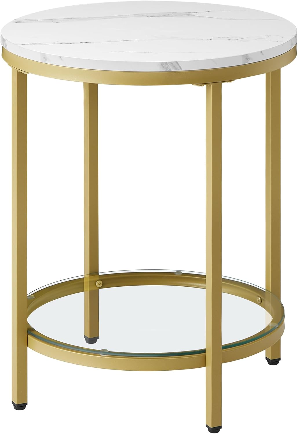 Runder Beistelltisch, Marmorweiss + Helles Gold