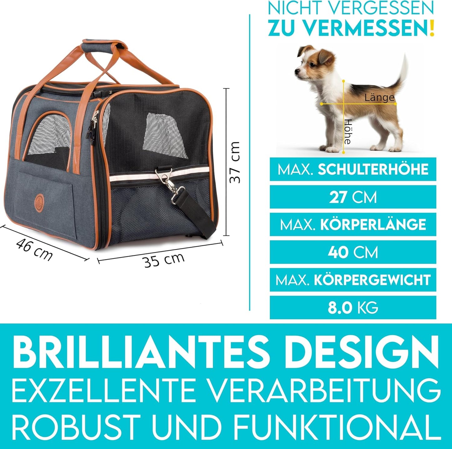 Hundetasche & Katzentasche faltbar, L 46 x B 35 x H 37 cm|Grau