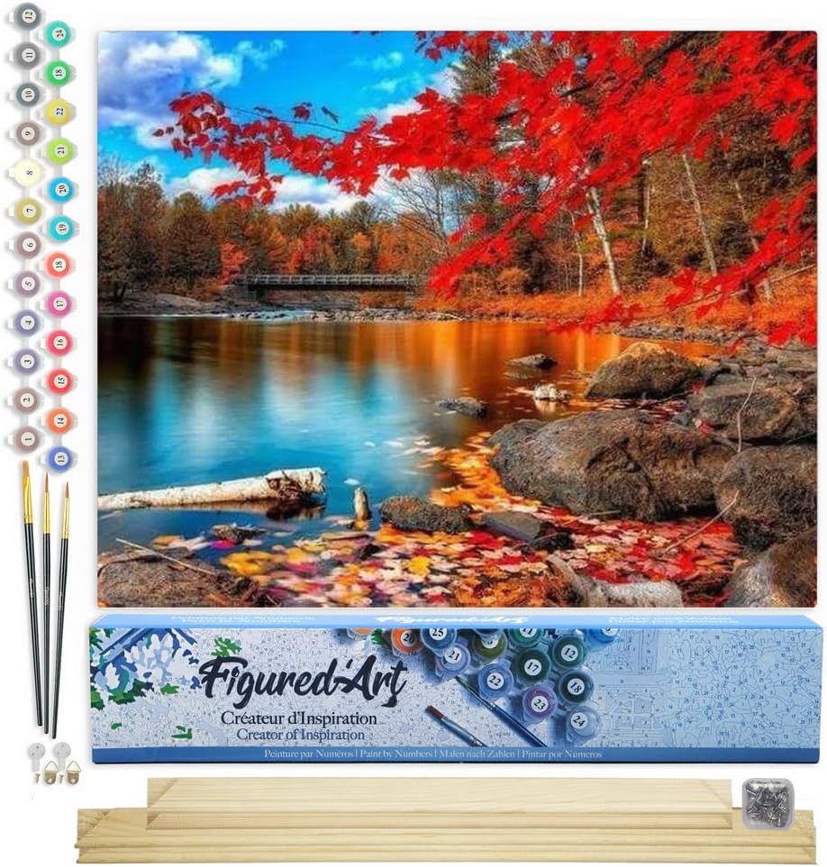 Malen nach Zahlen - Fluss und Wald im Herbst, Fluss und Wald im Herbst 40x50cm Mit Keilrahmen (nicht gespannt)