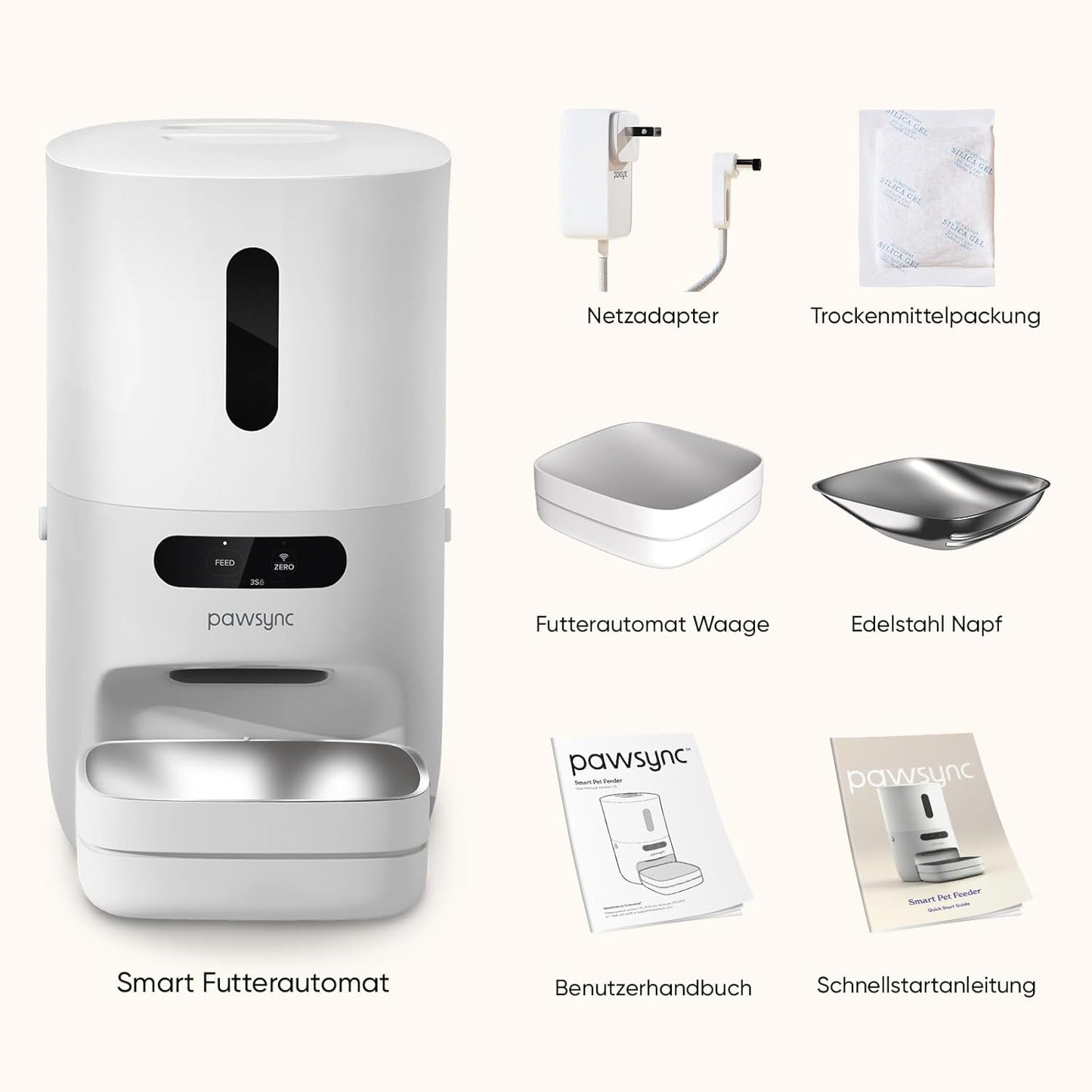 Smart Futterautomat mit App-Benachrichtigungen, Cremeweiss