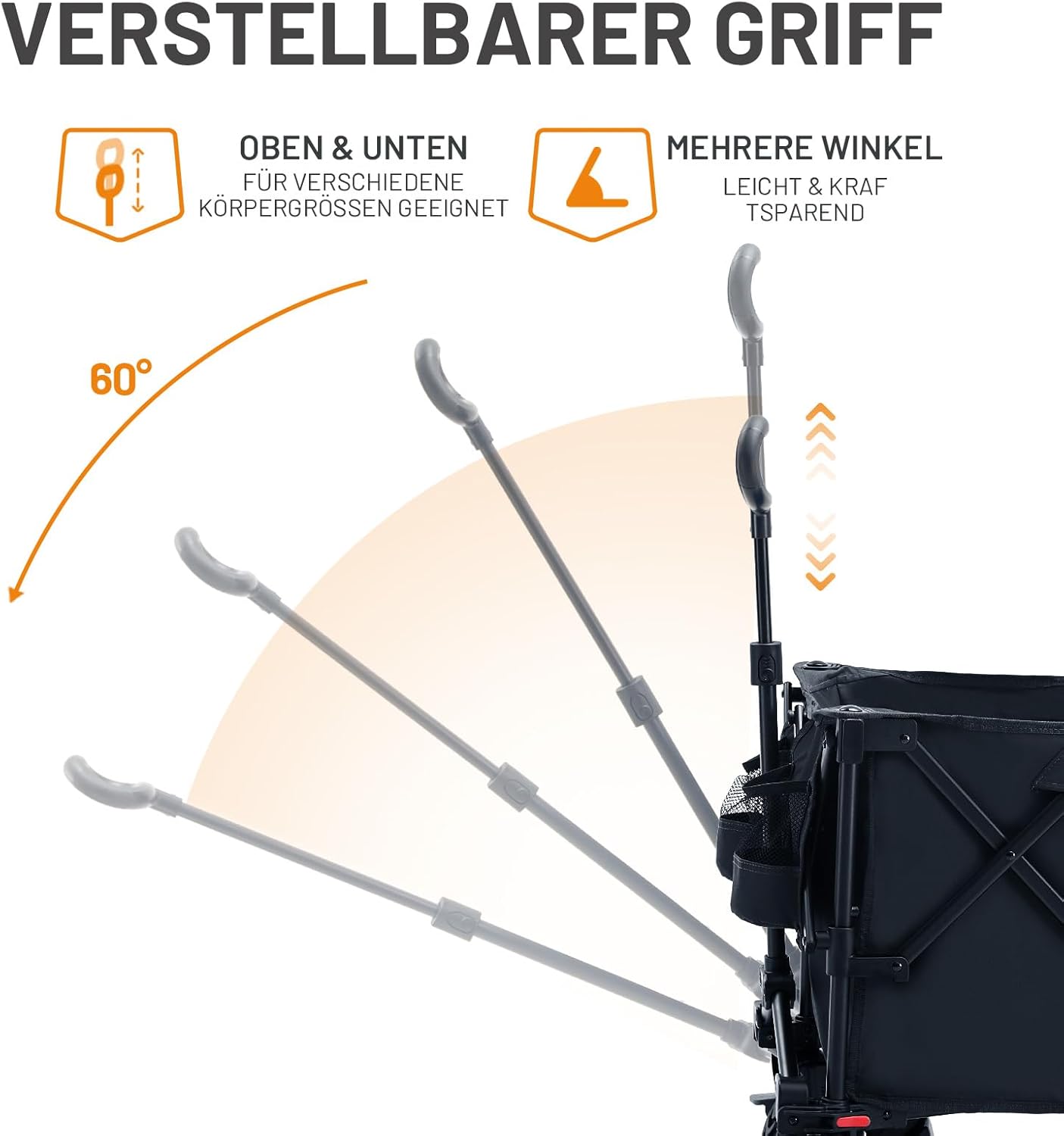 Faltbarer XXL-Bollerwagen mit Bremsen, Schwarz