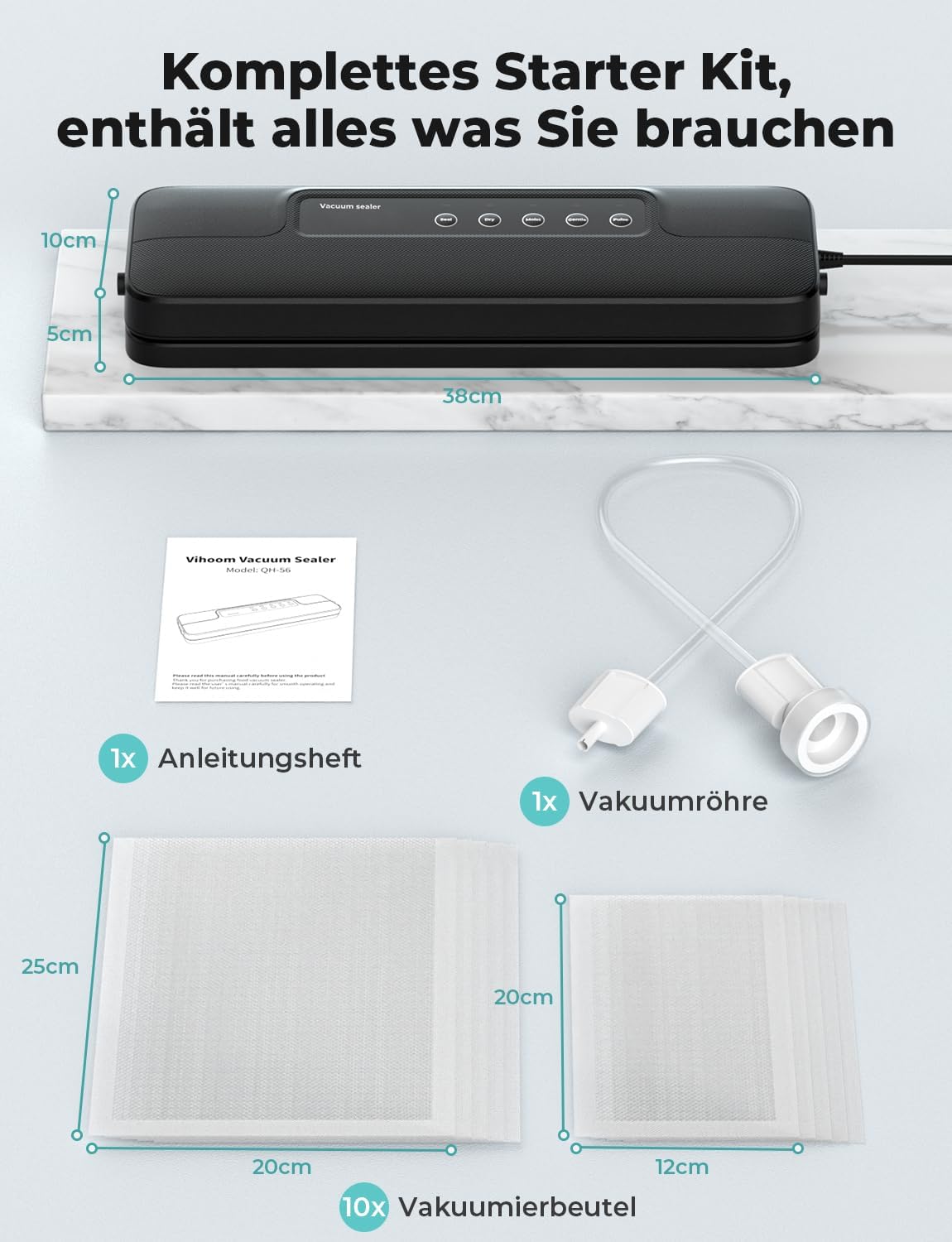 Folienschweissgerät mit Vakuumierschlauch, 5 in 1