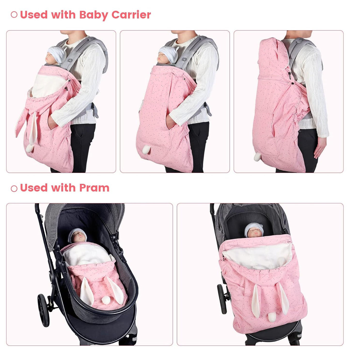 Tragecover für Babytragen, Rosa Kaninchen Fleece-Futter