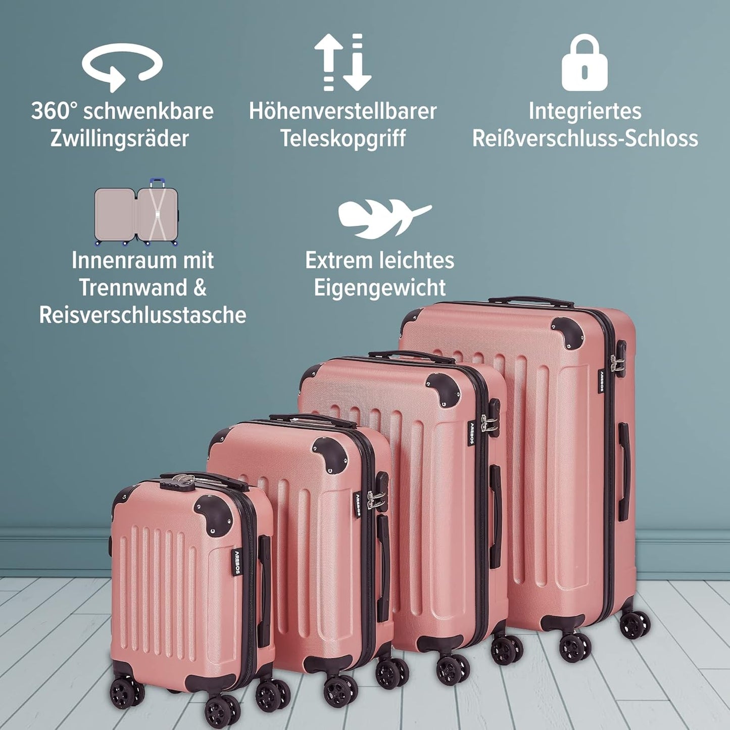 4tlg. Hartschalenkofferset, Rosé-gold