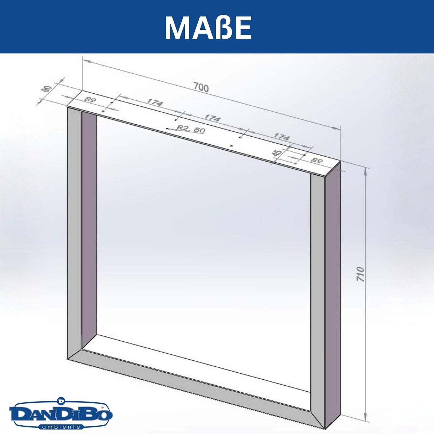 2er-Set Tischbeine, 72 x 70 cm