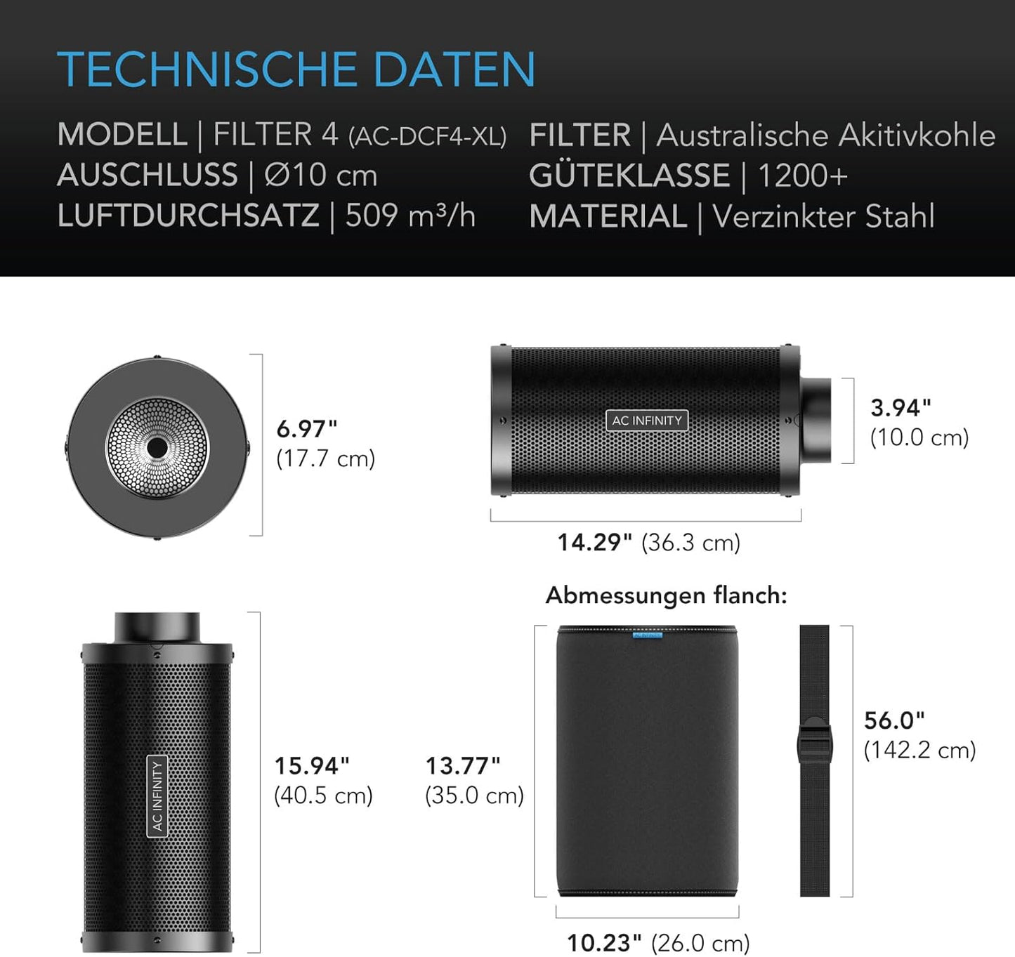 Air Carbon Filter XL mit Premium Aktivkohle, 40.5L x 36.3B x 10.2D cm