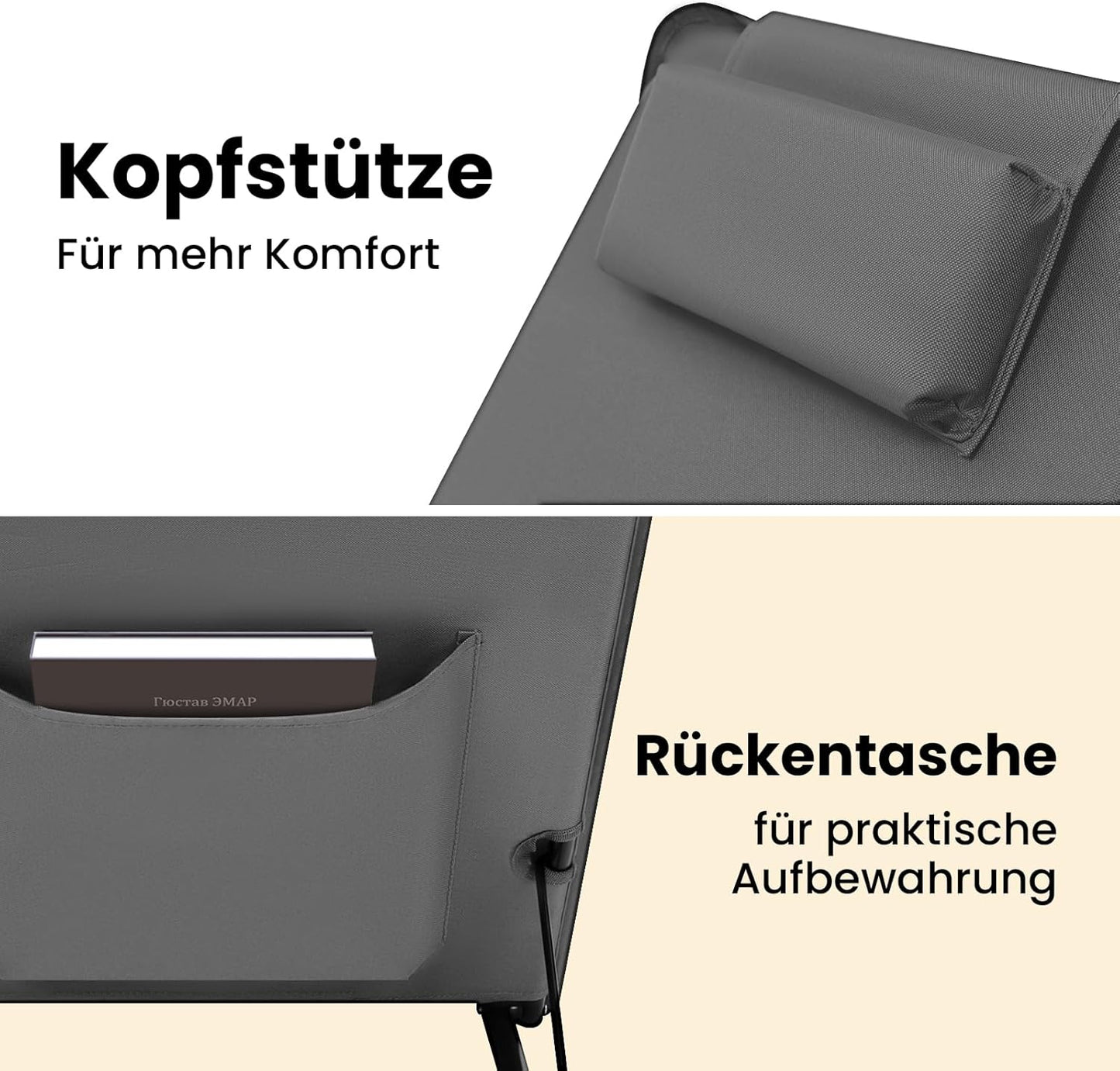 Strandmatte mit verstellbarer Rückenlehne, 1 Dunkelgrau