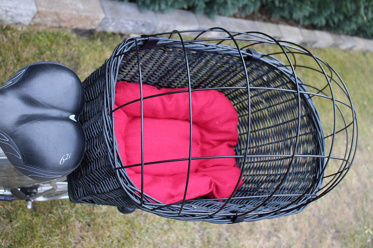 Hundefahrradkorb mit Metallgitter und Kissen, XXL L 60 x B 40 x H 50 cm mit Kissen