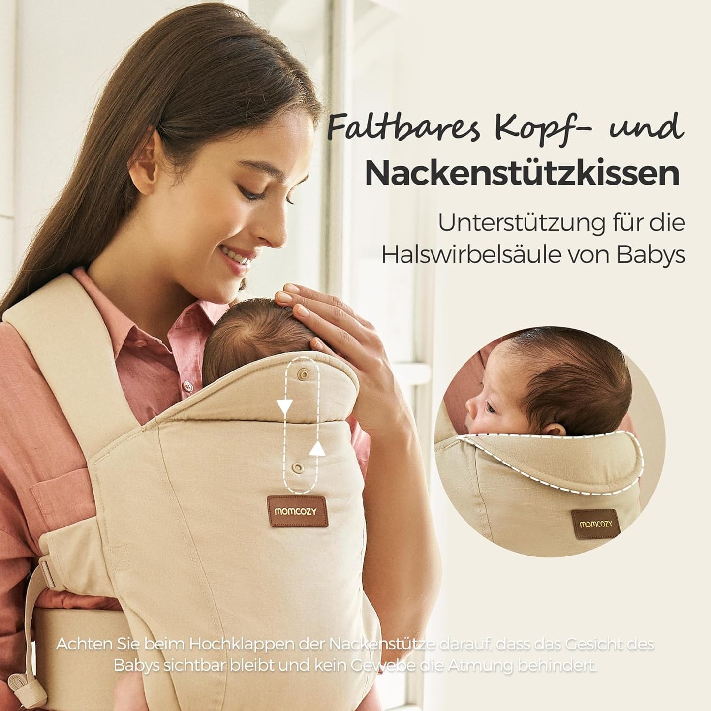 Ergonomische Babytrage mit Nackenstütze, Khaki