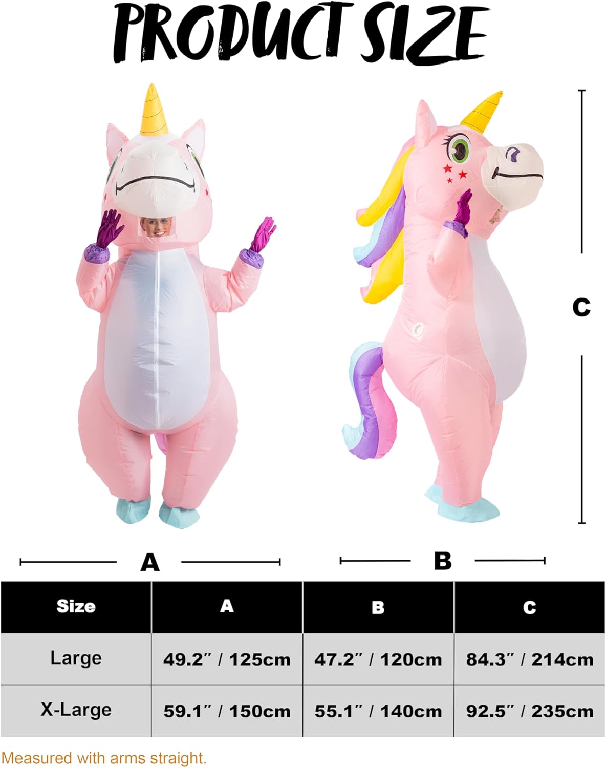 Aufblasbares Einhorn-Kostüm für Erwachsene, Einheitsgröße Rosa