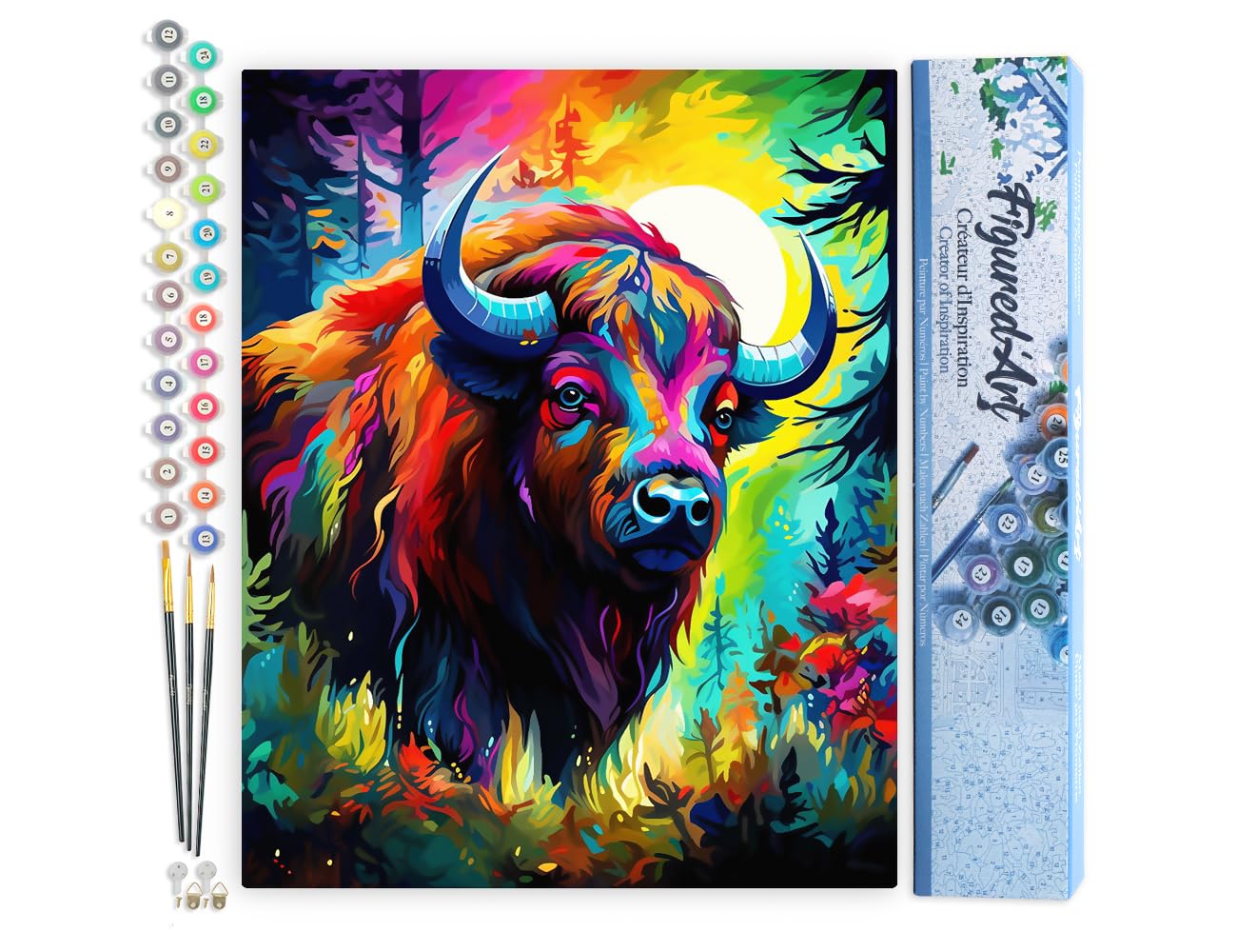 Malen Nach Zahlen Set Bison Abstrakt, Bison Farbenfroh Abstrakt 40x50cm (Ohne Rahmen)