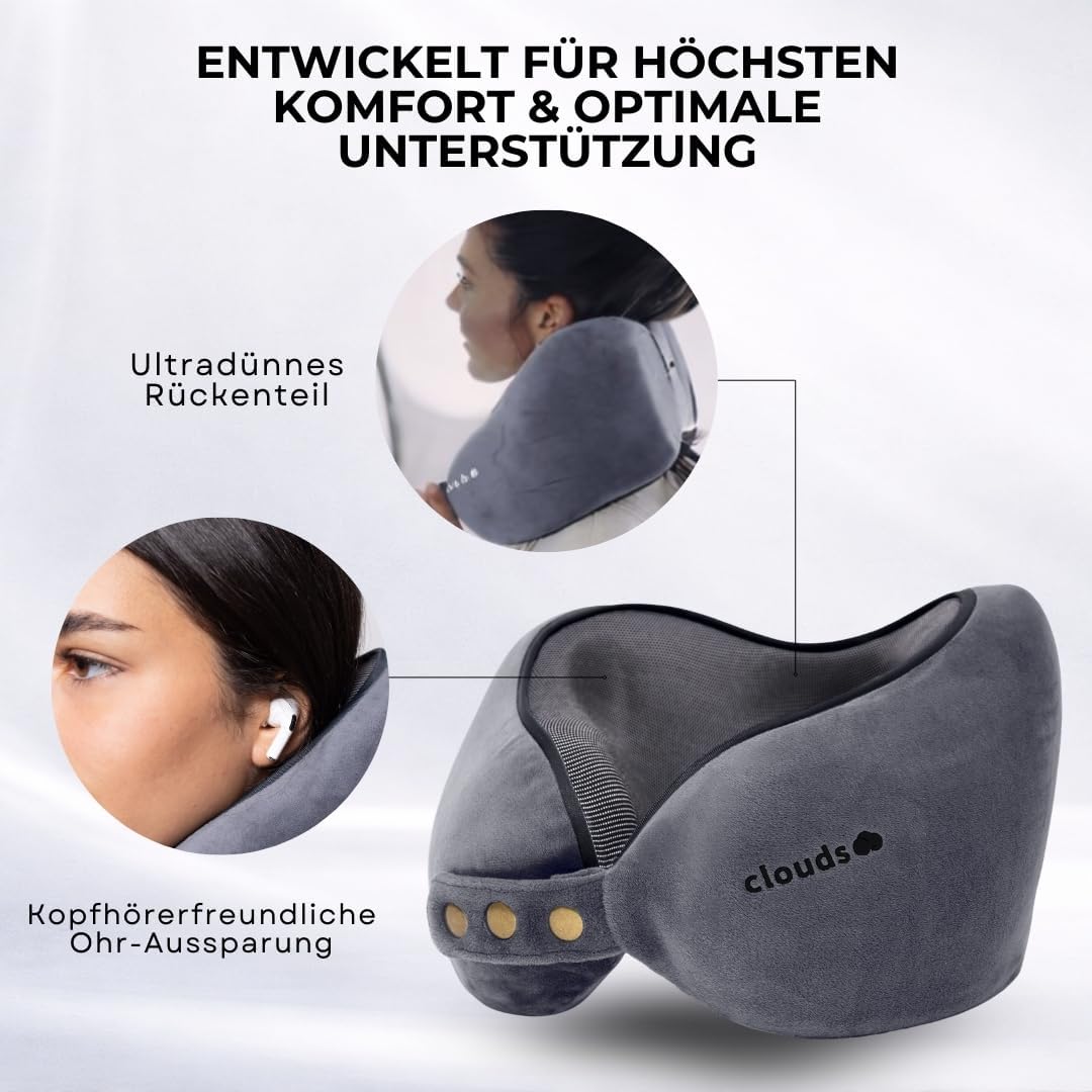 Einstellbares Memory Foam Reisekissen (2 Grössen), Grau L/XL