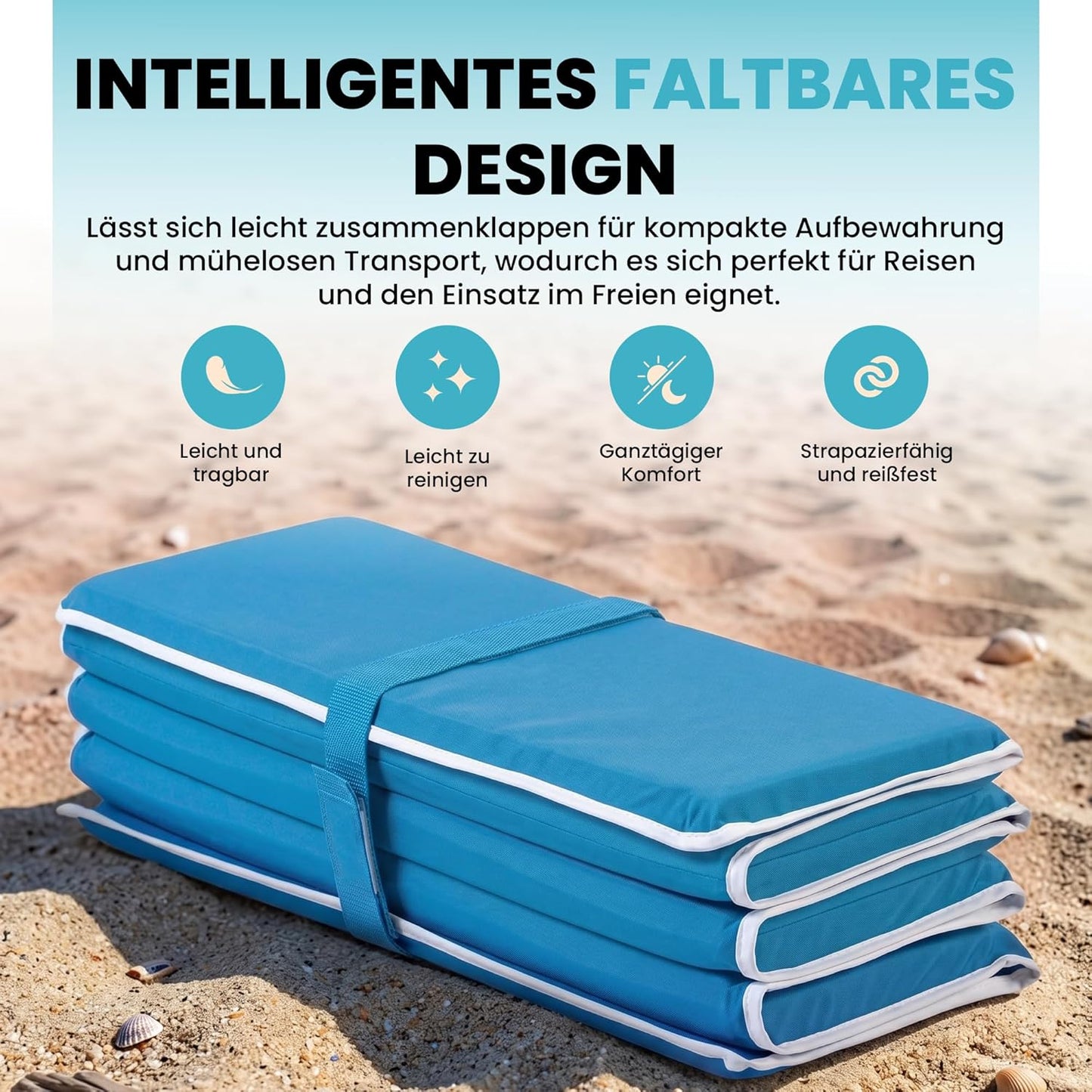 Faltbare 4-in-1 Strandmatte, Skyblue