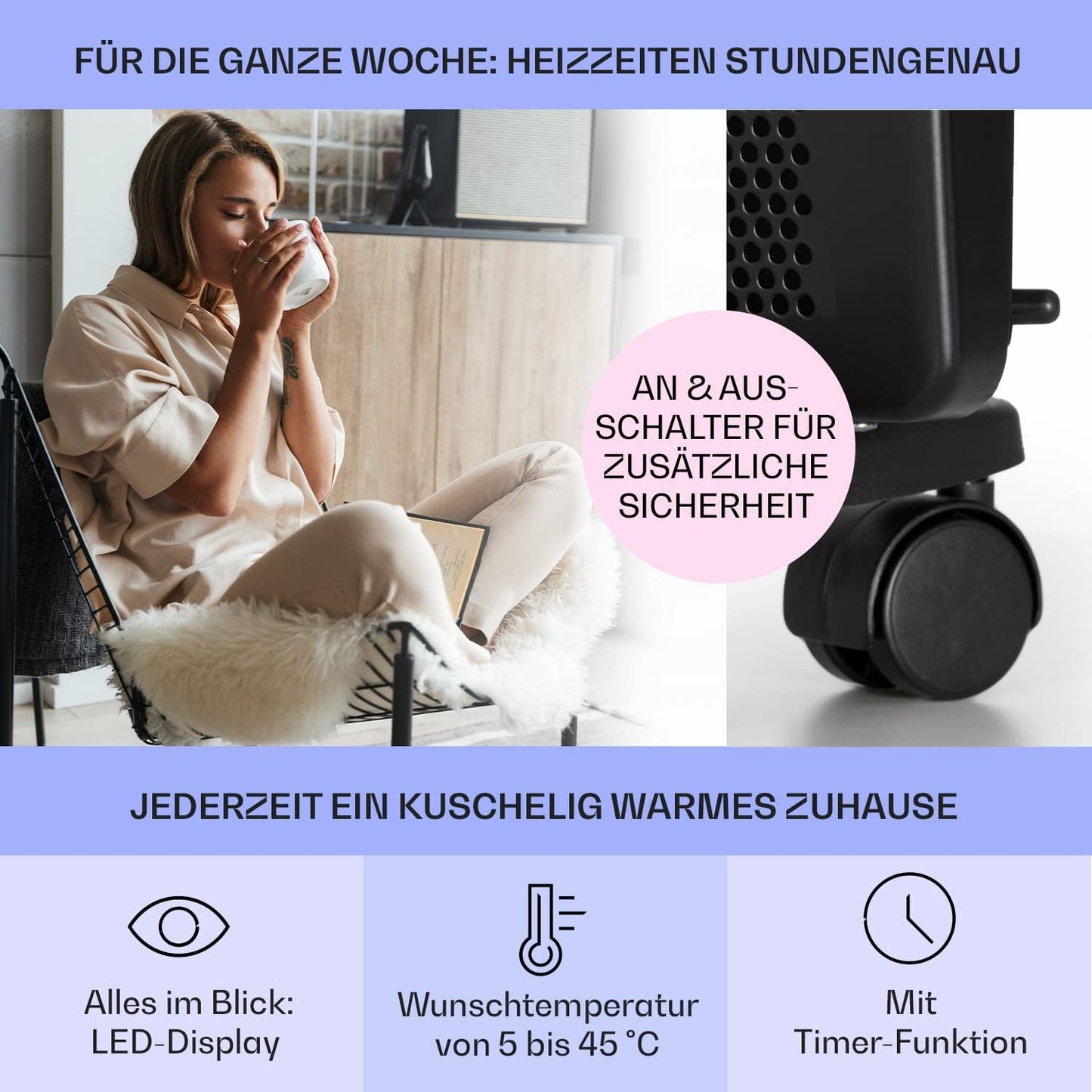 2-in-1 Heizgerät, 1000 Watt, Schwarz