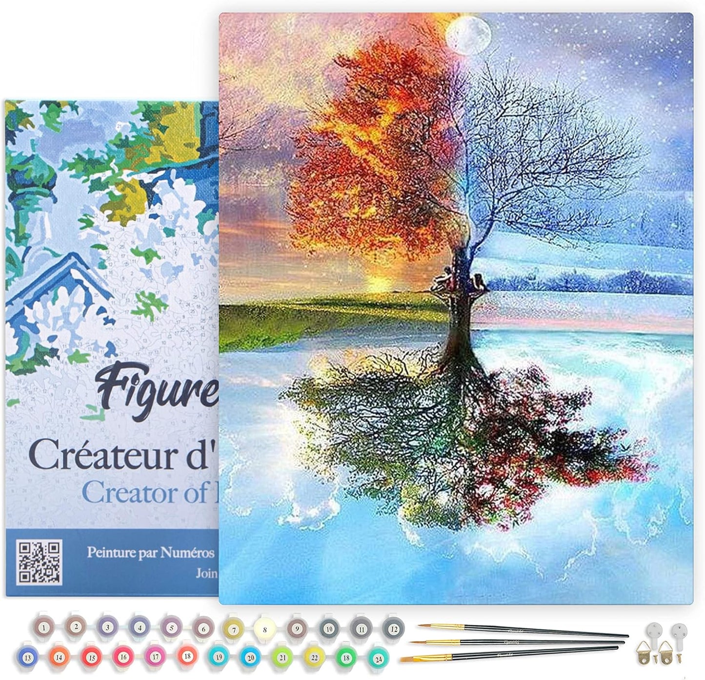 Malen nach Zahlen Set Baum in vier Jahreszeiten, Baum in vier Jahreszeiten 40x50cm Mit Rahmen (bereits gespannt)
