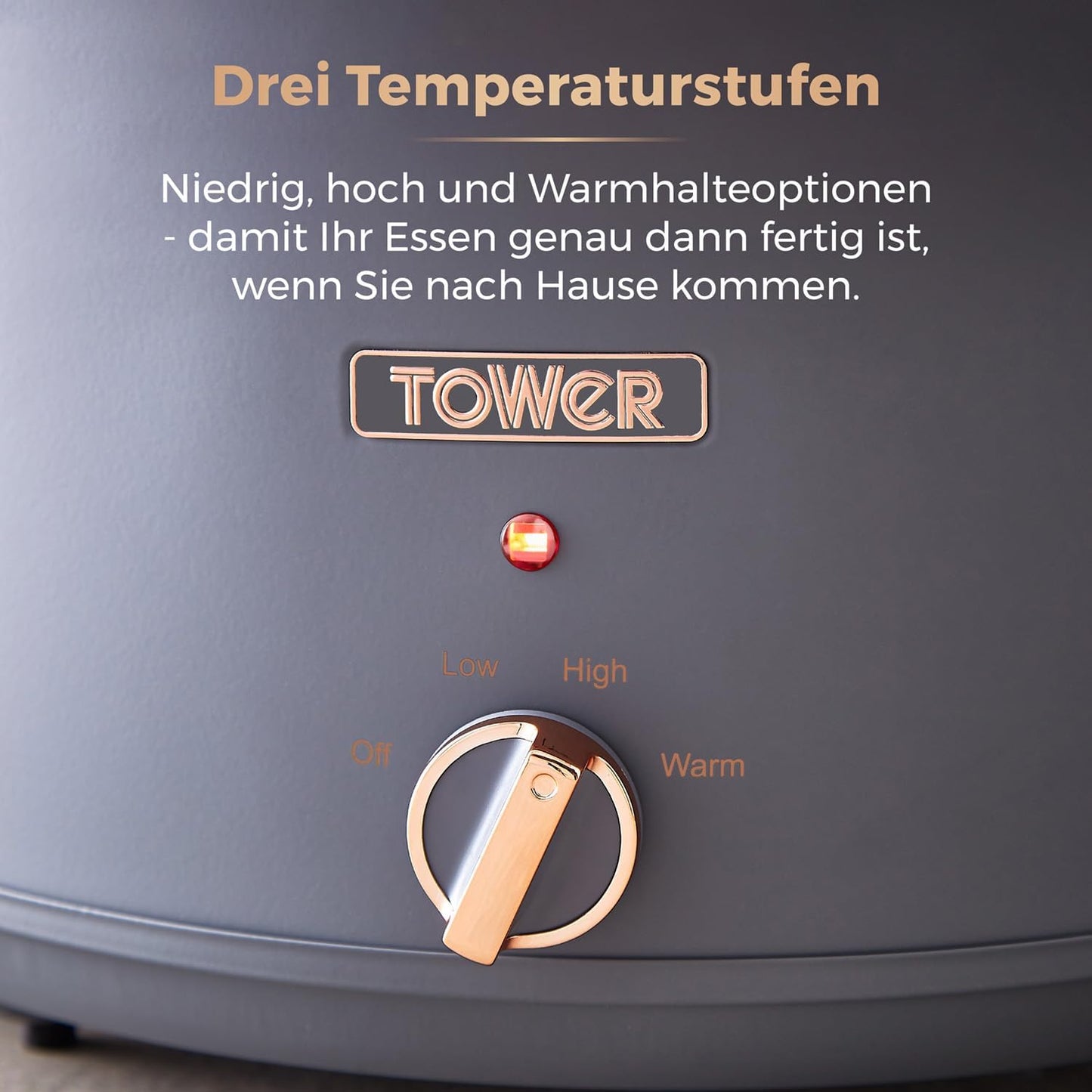 Schongarer mit 3 Wärmestufen, 6,5 l Slow Cooker Grau