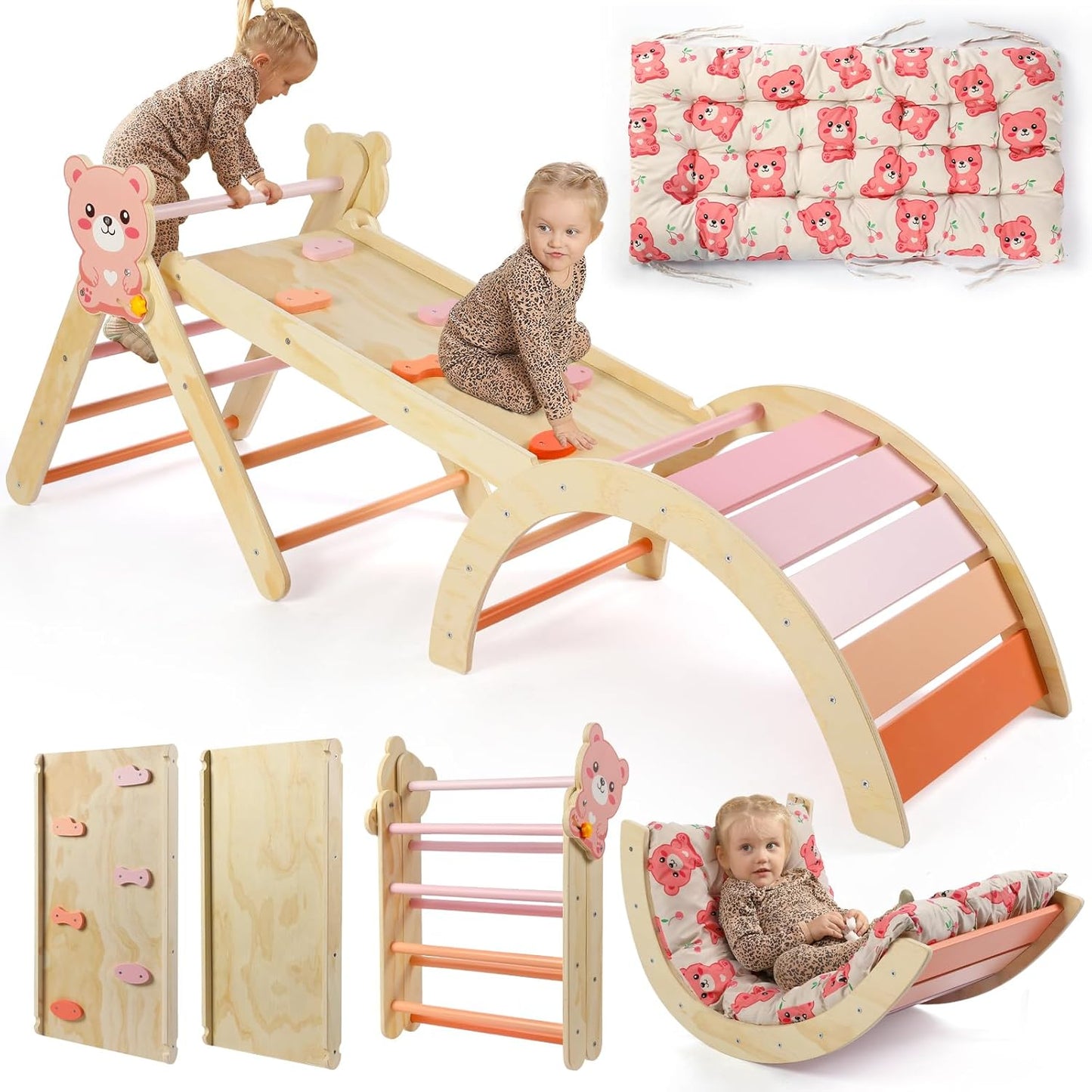 Kletterdreieck Set (7-in-1) mit Rutsche, Bärchen