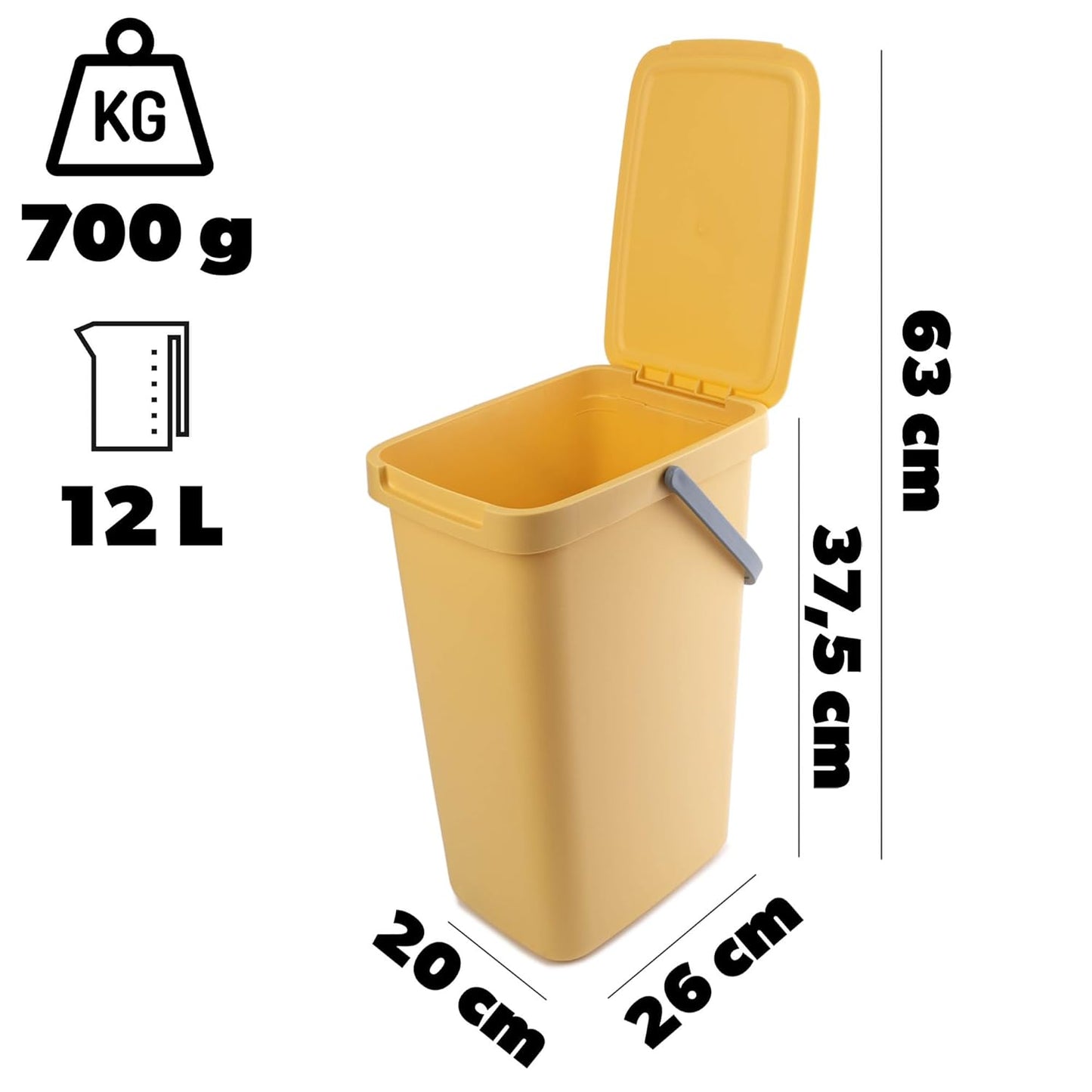 Abfallbehälter mit Deckel und Griff, 12L / Gelb